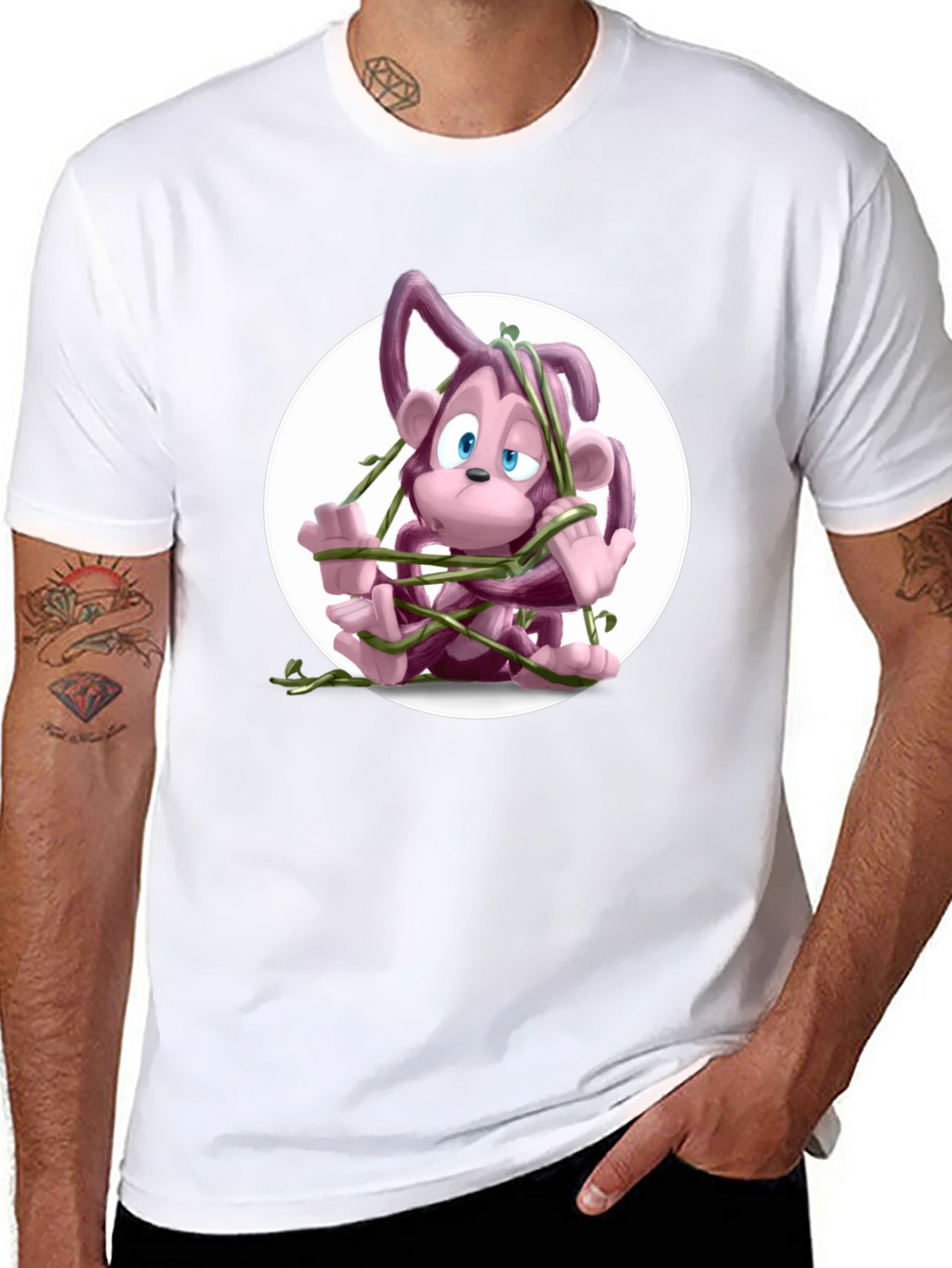 Cartoon Monkey Vines Graphic Tee - Casual Cool