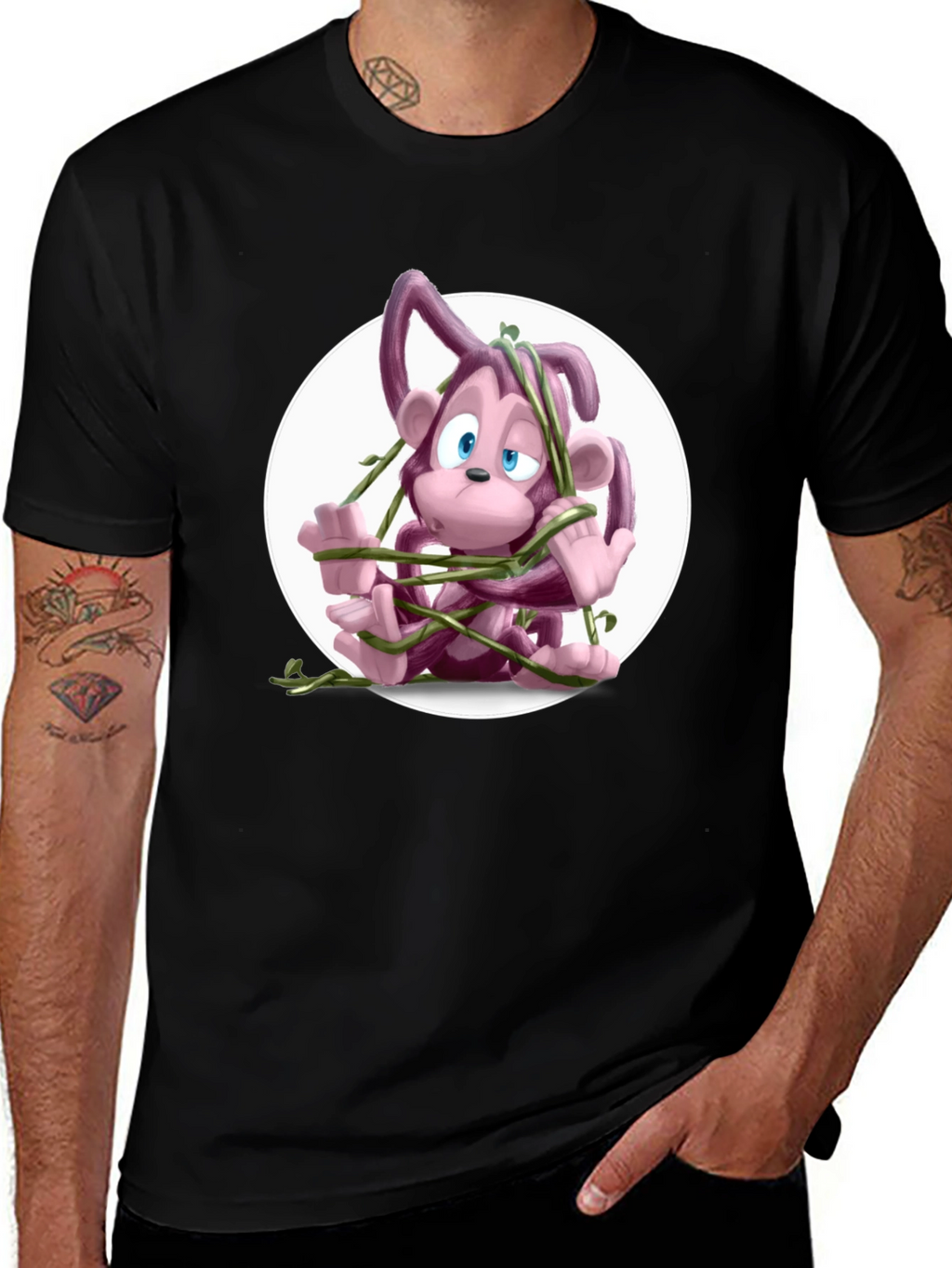 Cartoon Monkey Vines Graphic Tee - Casual Cool
