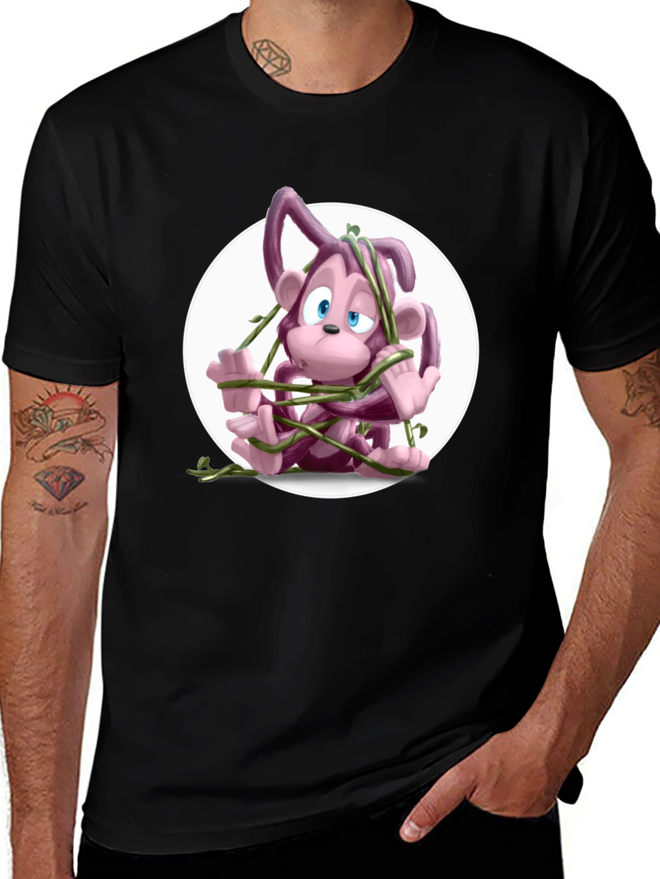 Cartoon Monkey Vines Graphic Tee - Casual Cool