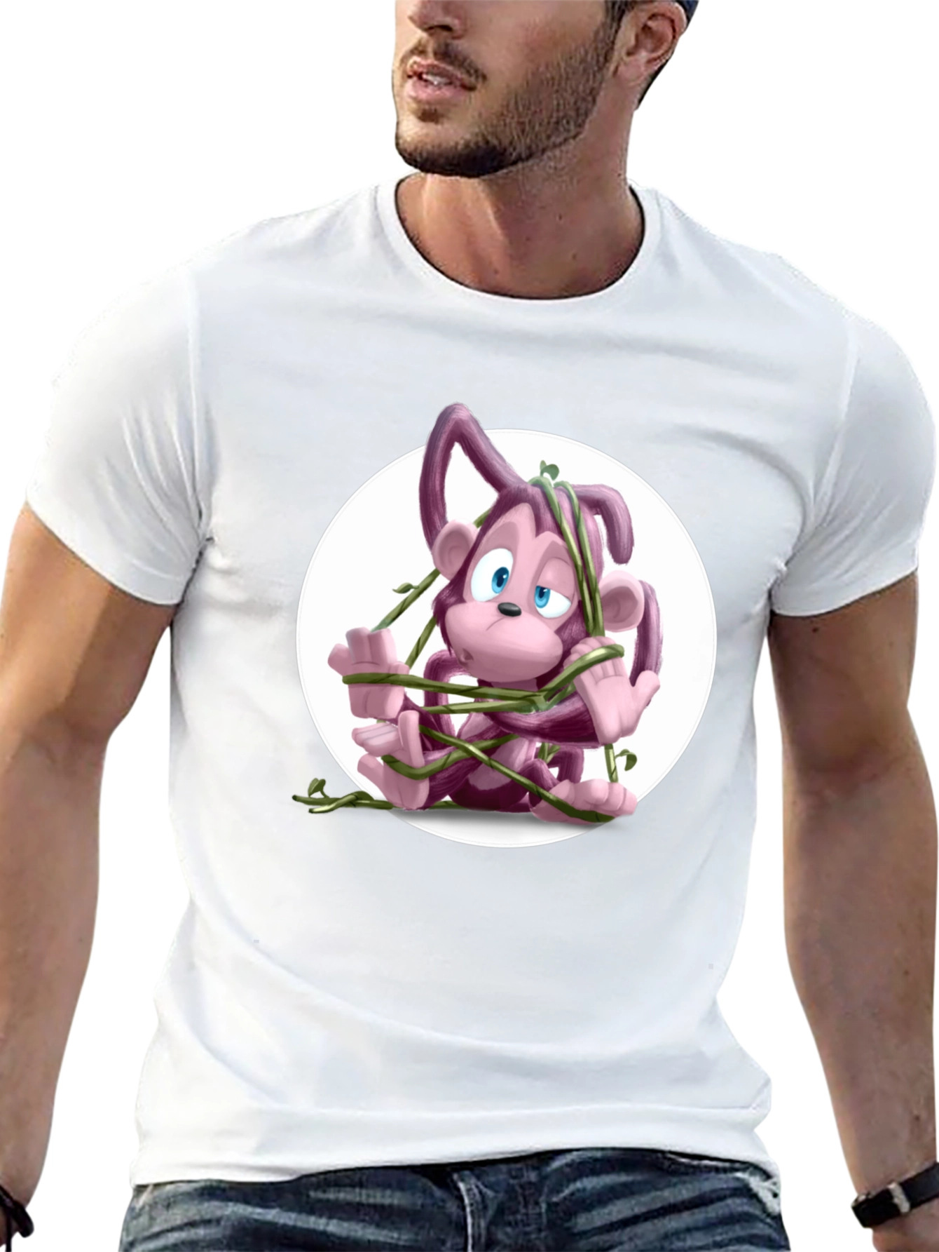 Cartoon Monkey Vines Graphic Tee - Casual Cool