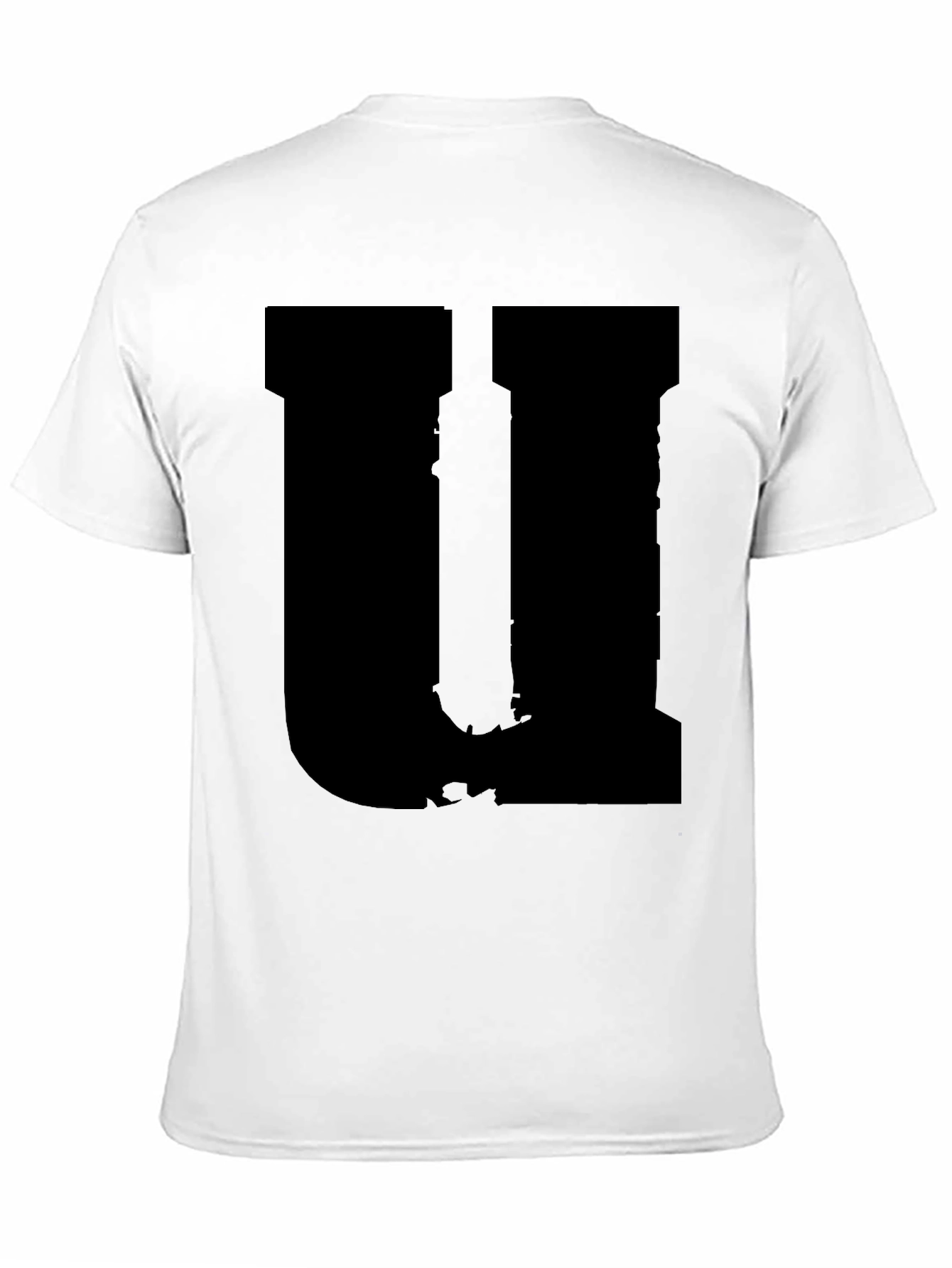 Mens Black Graphic Tee - Distressed Letter U Design
