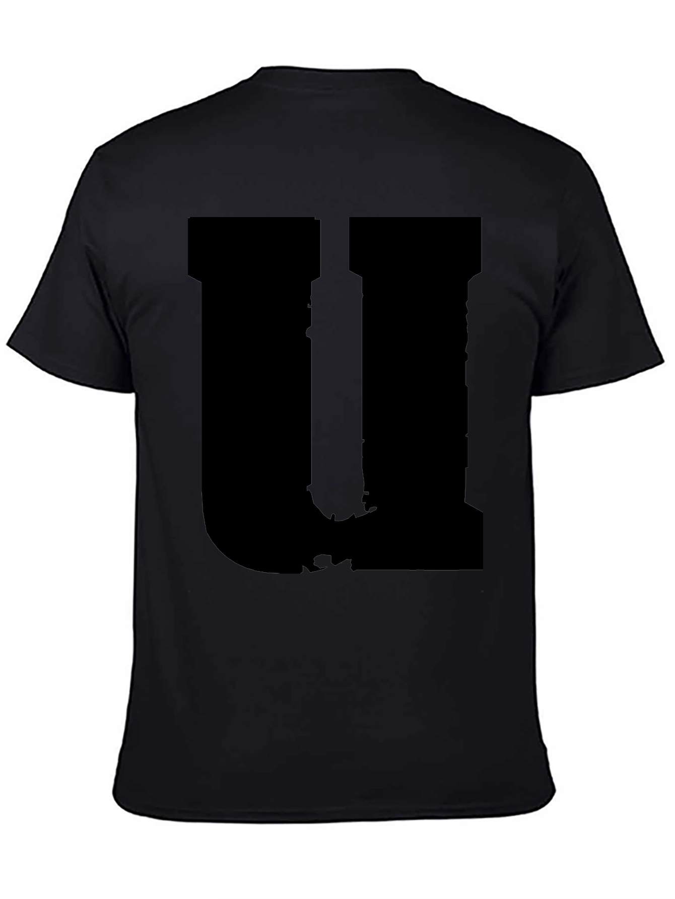 Mens Black Graphic Tee - Distressed Letter U Design