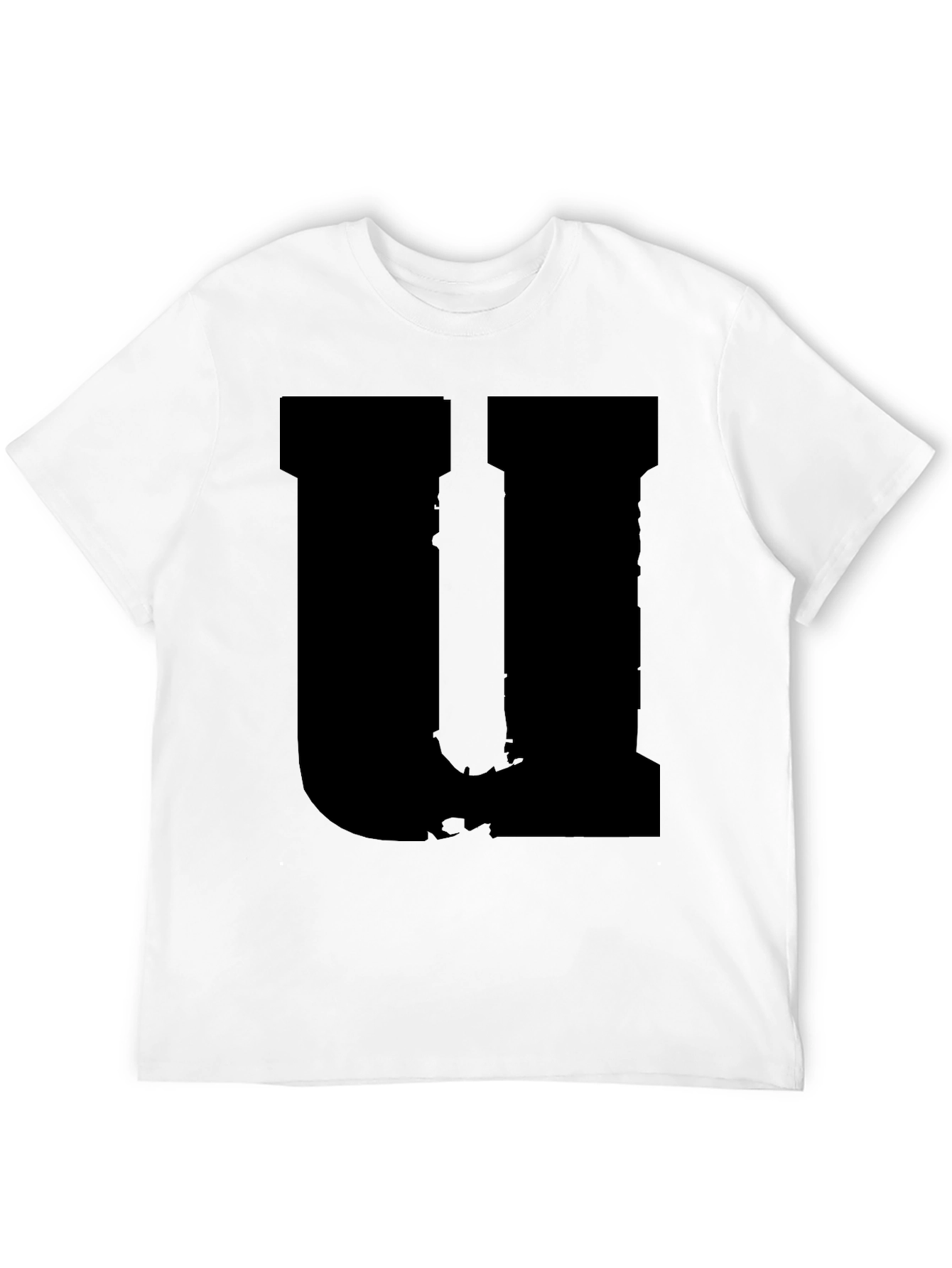 Mens Black Graphic Tee - Distressed Letter U Design