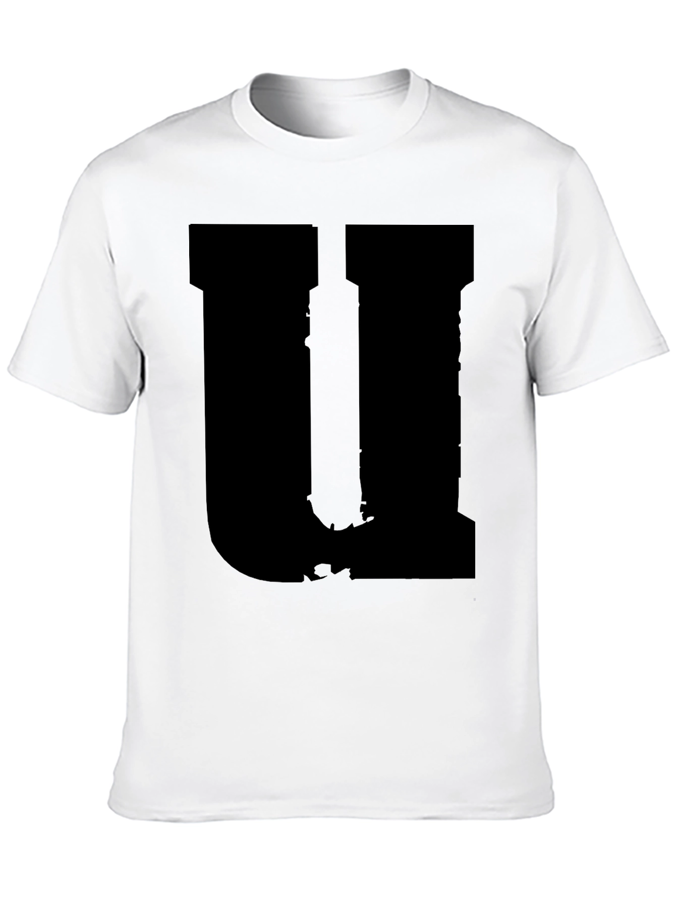 Mens Black Graphic Tee - Distressed Letter U Design