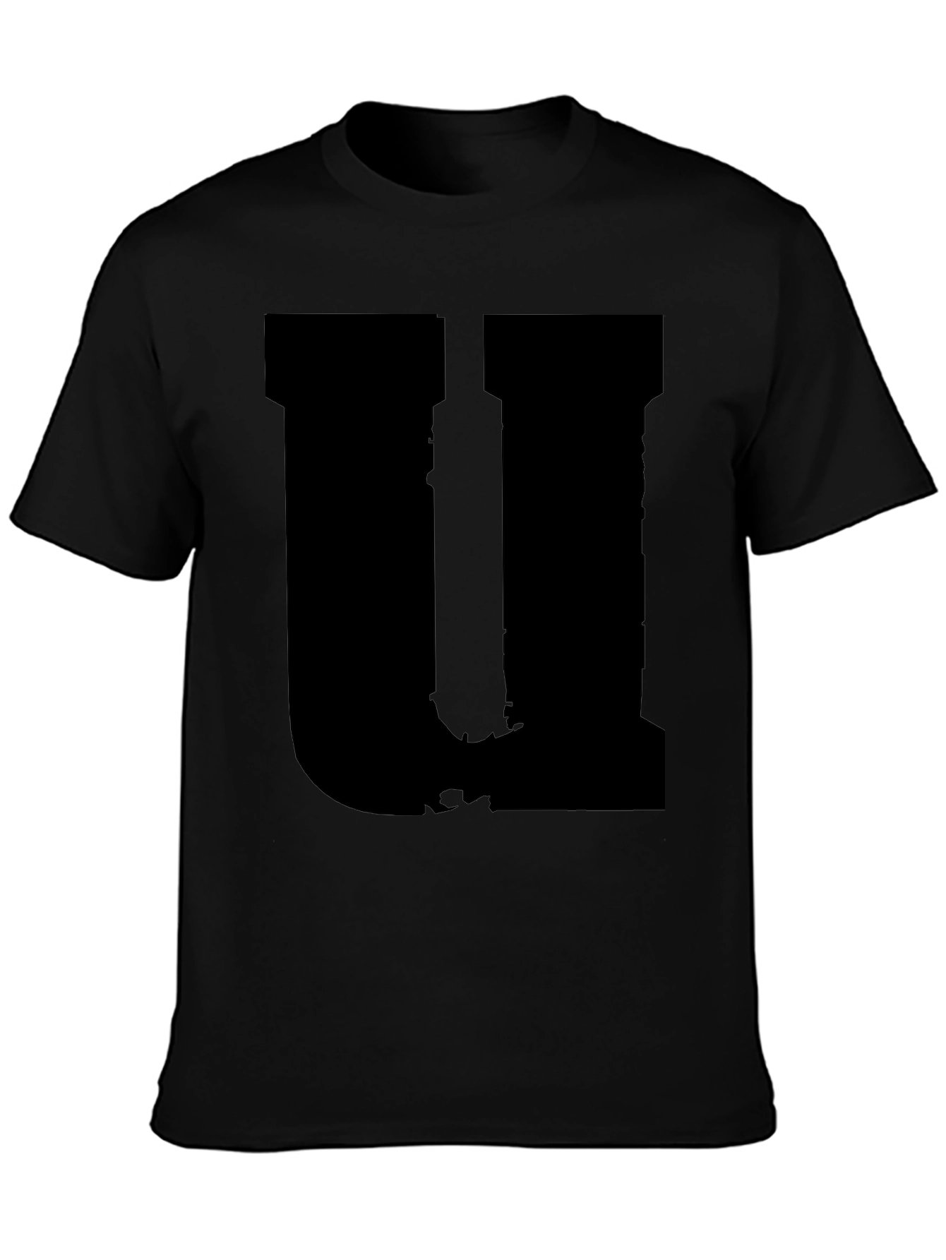 Mens Black Graphic Tee - Distressed Letter U Design