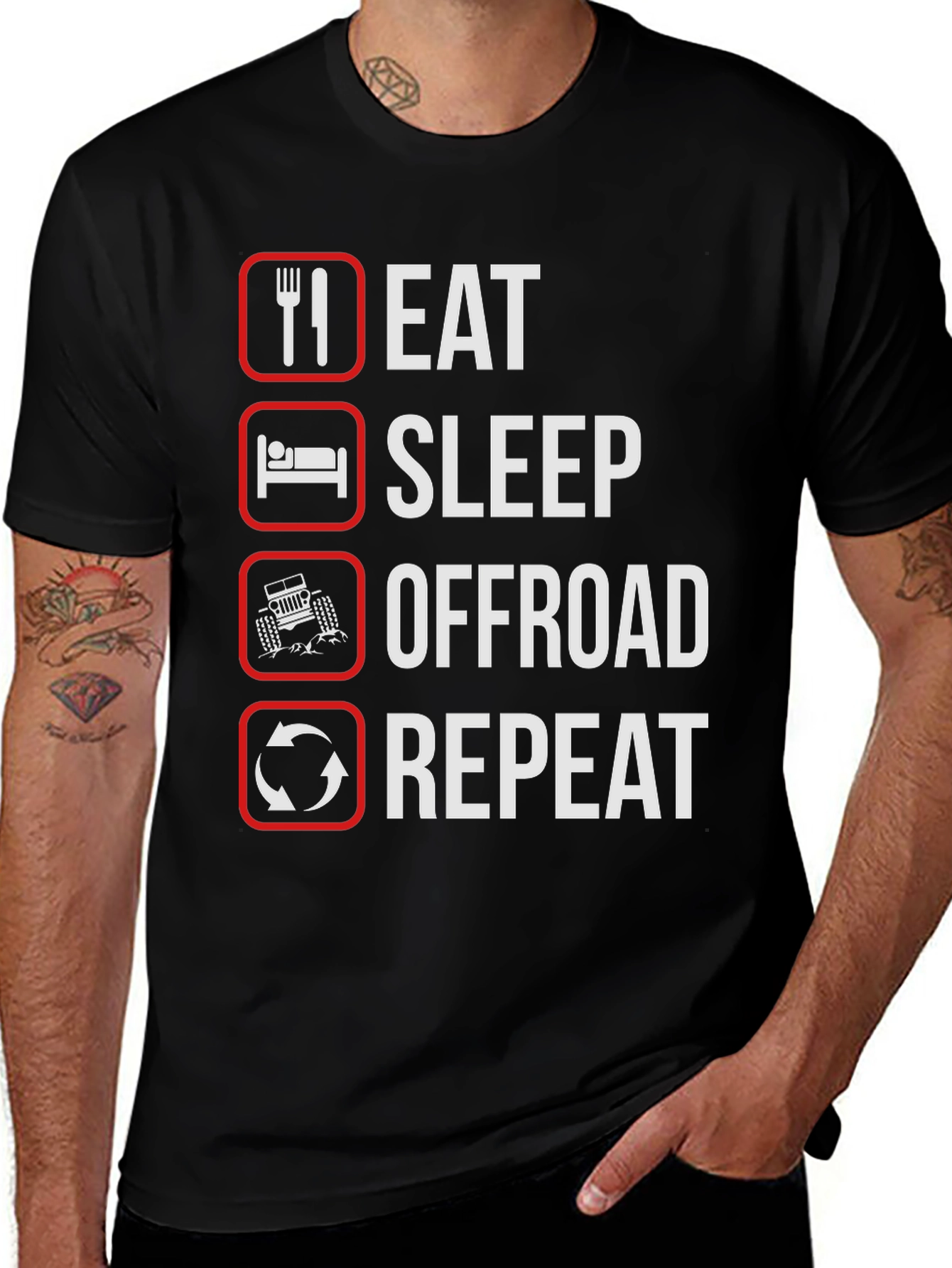 Eat Sleep Offroad Repeat Black Graphic T-Shirt