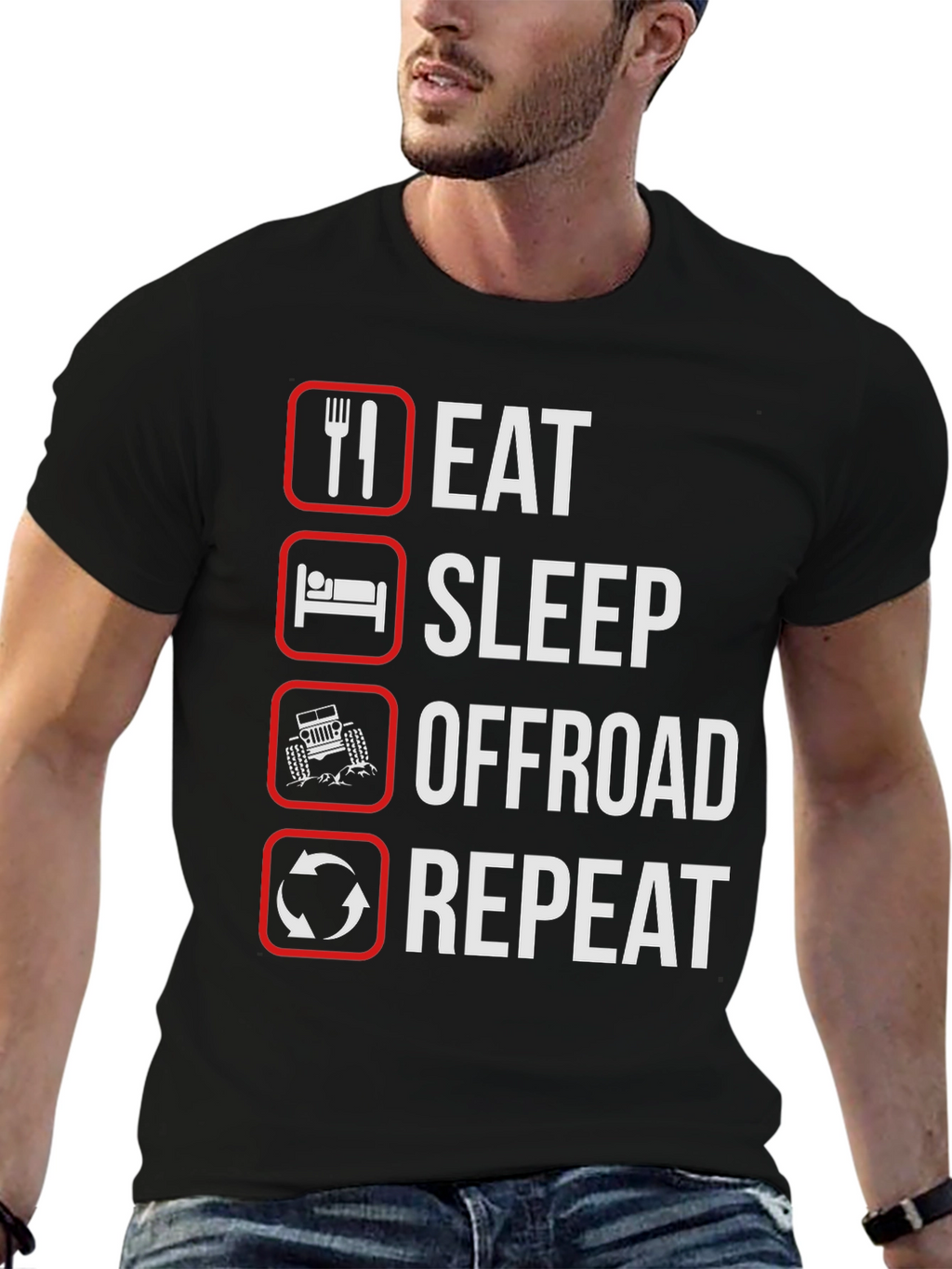 Eat Sleep Offroad Repeat Black Graphic T-Shirt