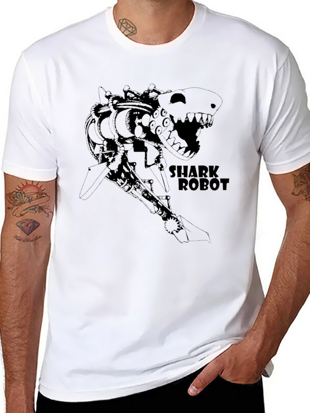 Shark Robot T-Shirt - Black Graphic Tee