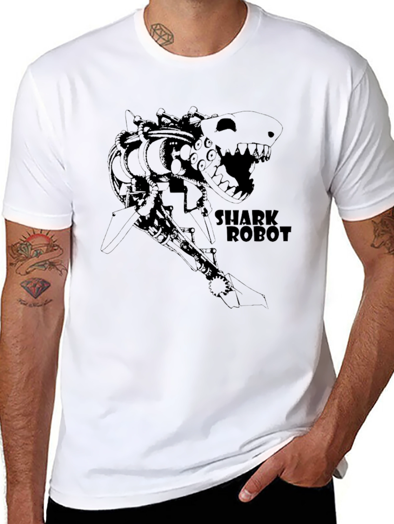 Shark Robot T-Shirt - Black Graphic Tee