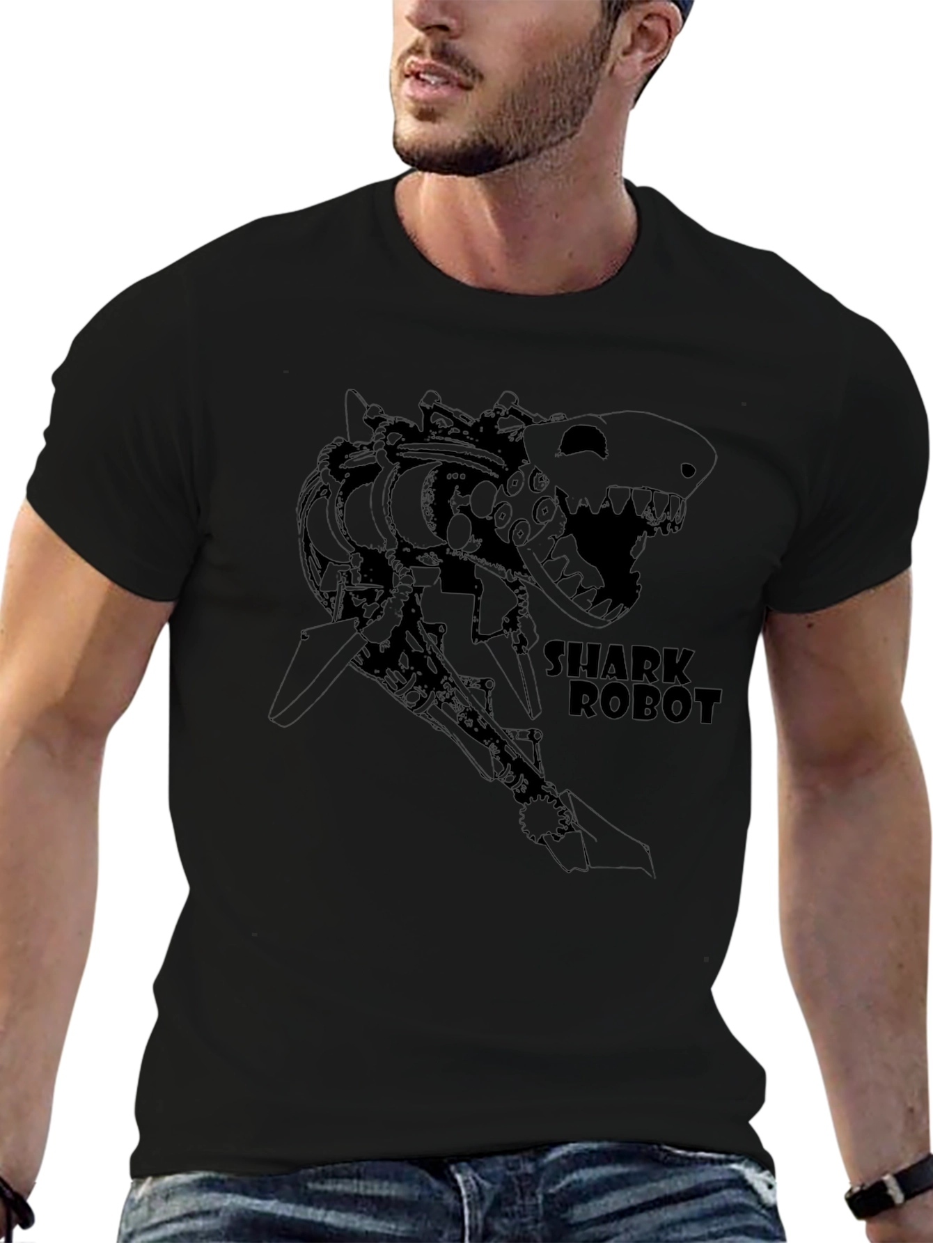 Shark Robot T-Shirt - Black Graphic Tee