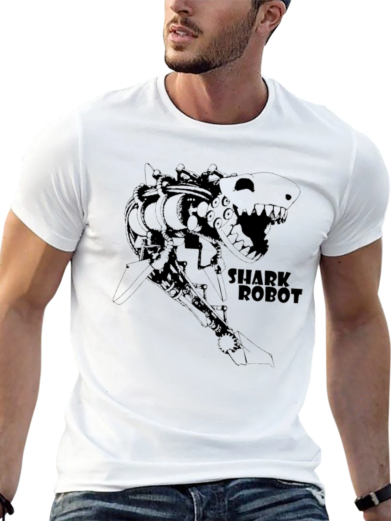 Shark Robot T-Shirt - Black Graphic Tee