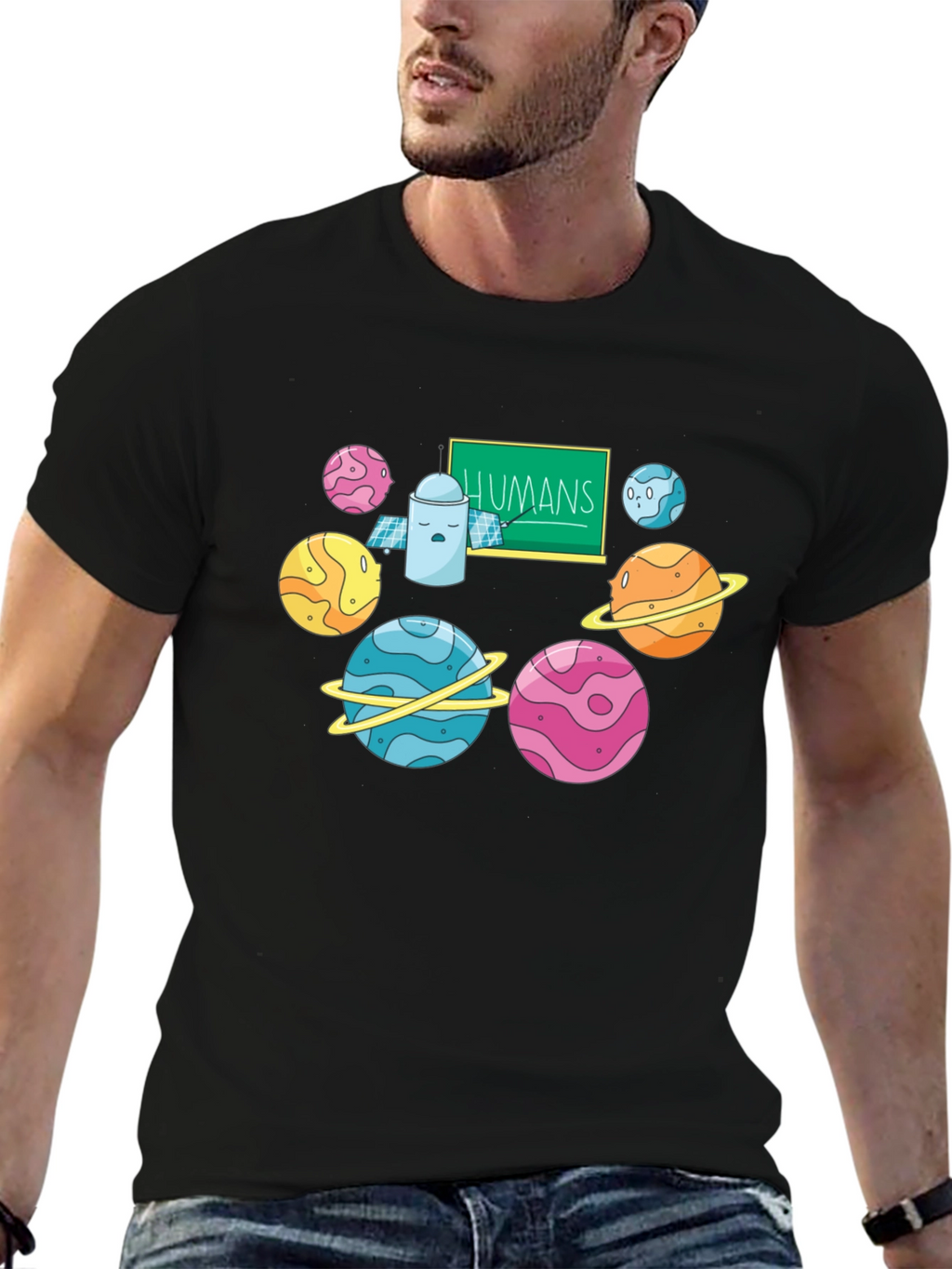 Human T-Shirt with Planets