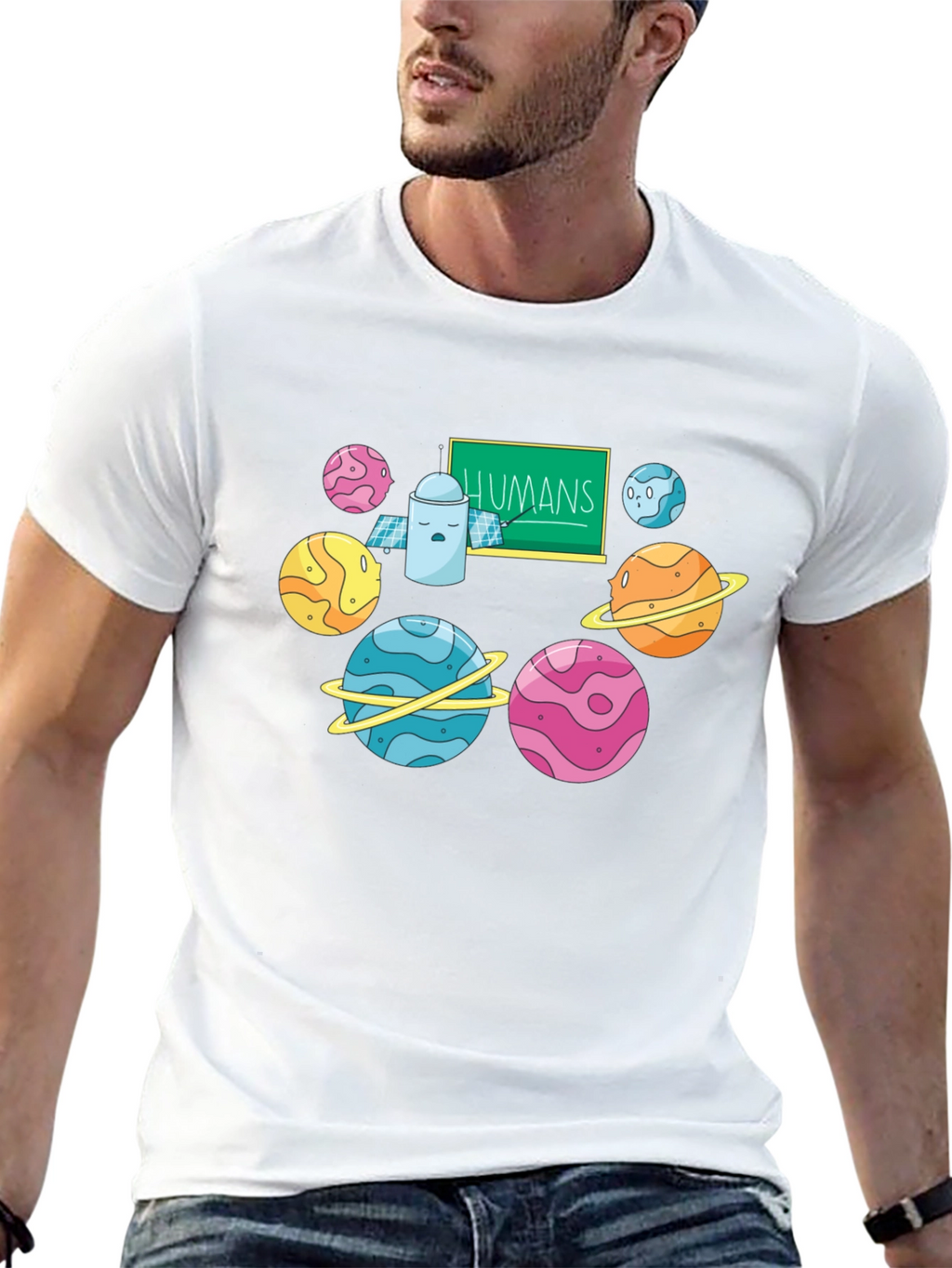 Human T-Shirt with Planets