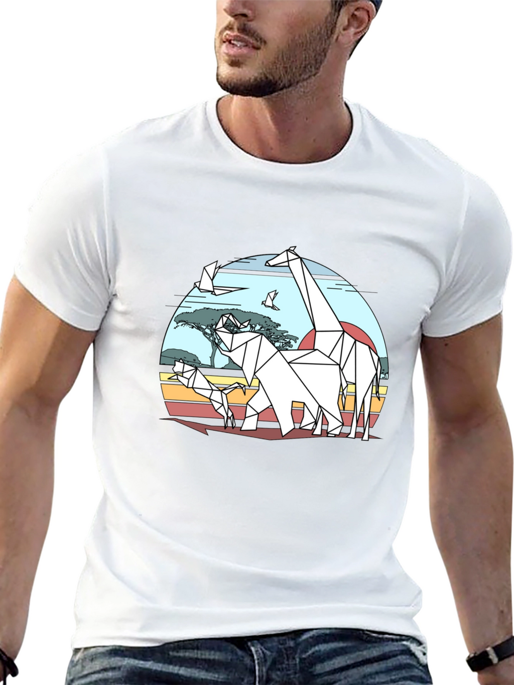 Geometric Origami Safari T-Shirt - Black