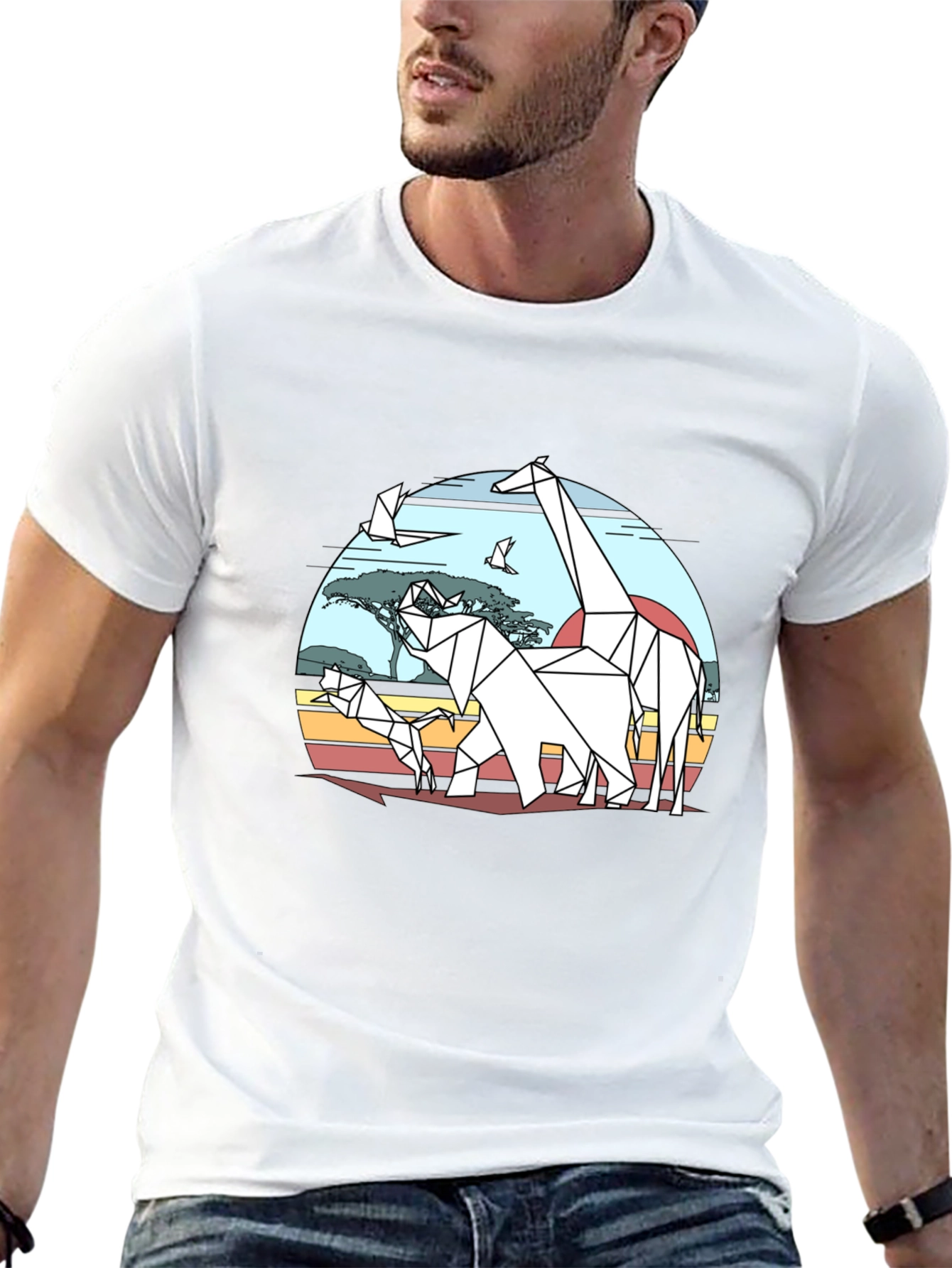 Geometric Origami Safari T-Shirt - Black