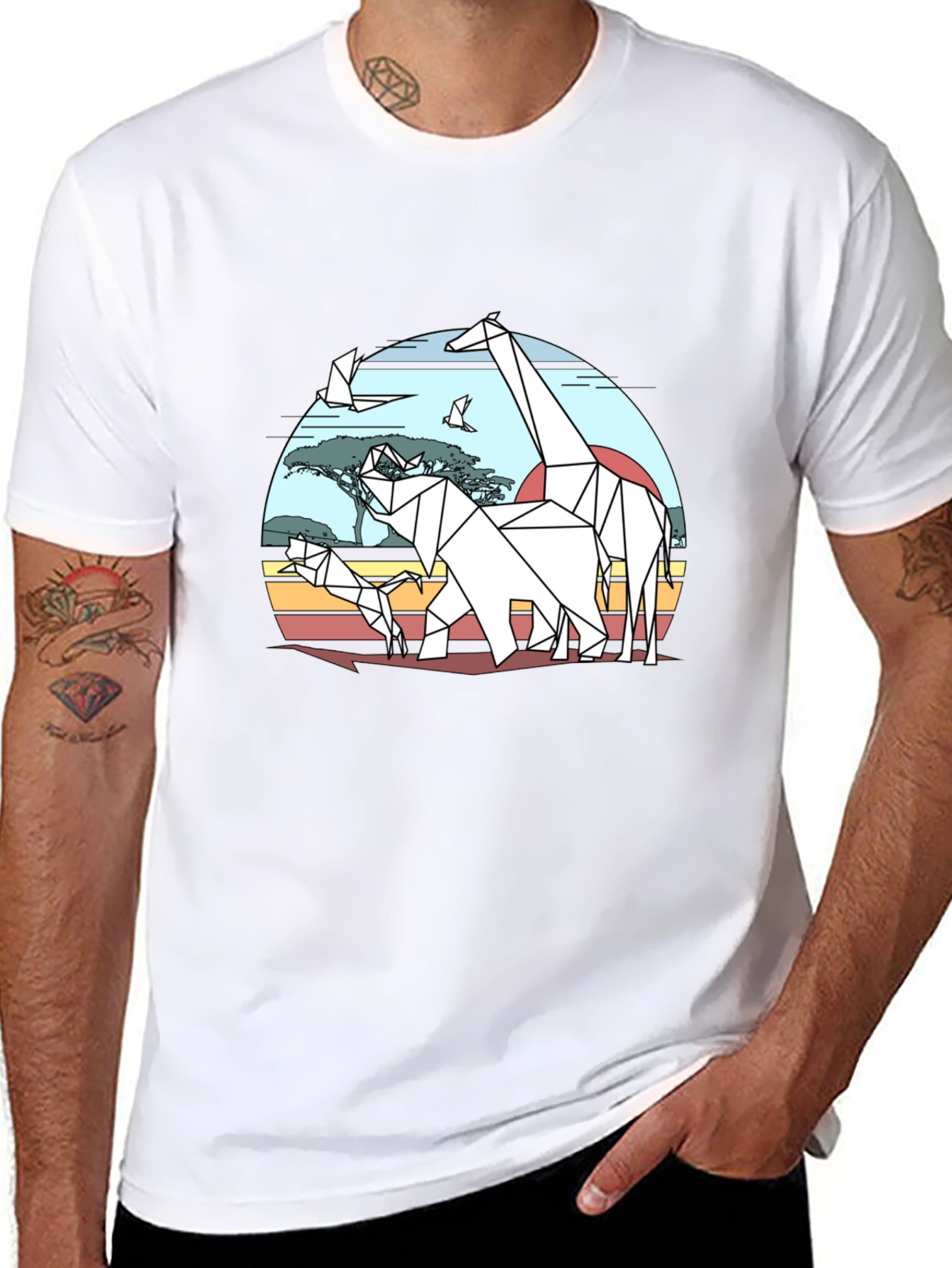 Geometric Origami Safari T-Shirt - Black