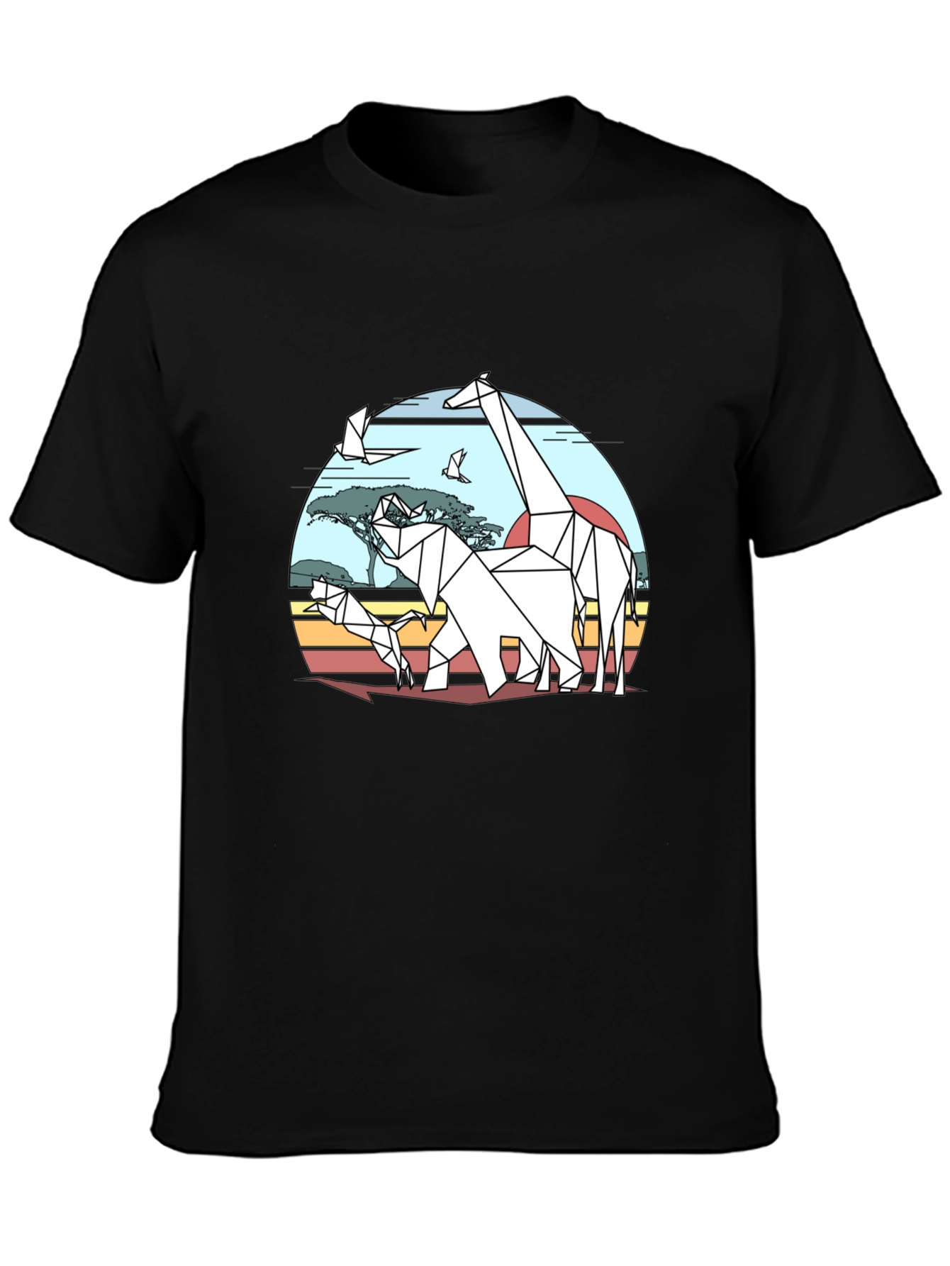 Geometric Origami Safari T-Shirt - Black