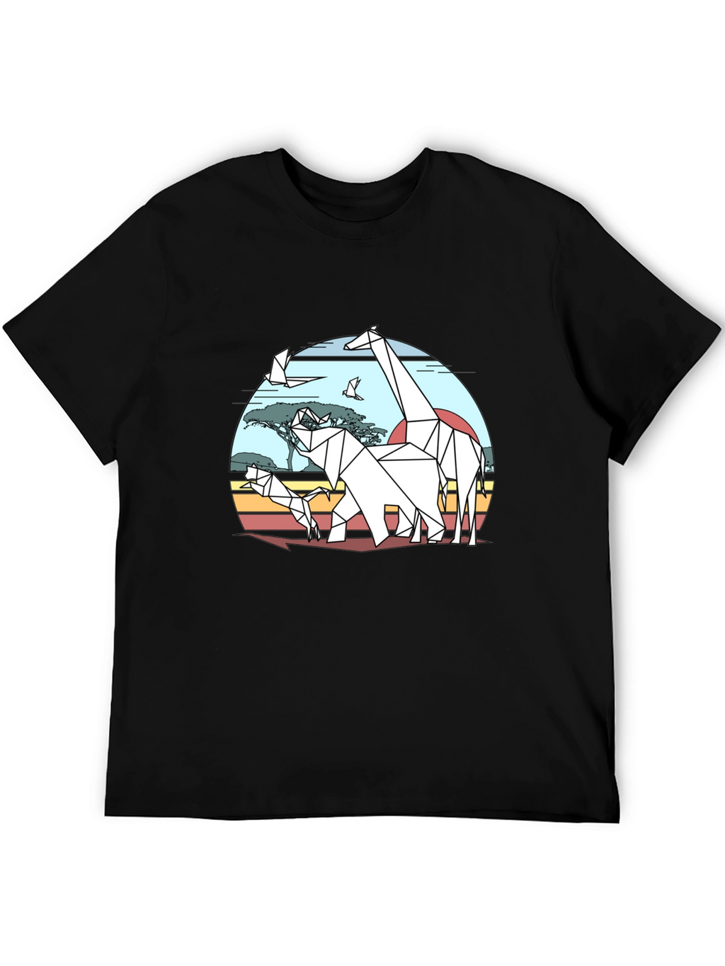 Geometric Origami Safari T-Shirt - Black