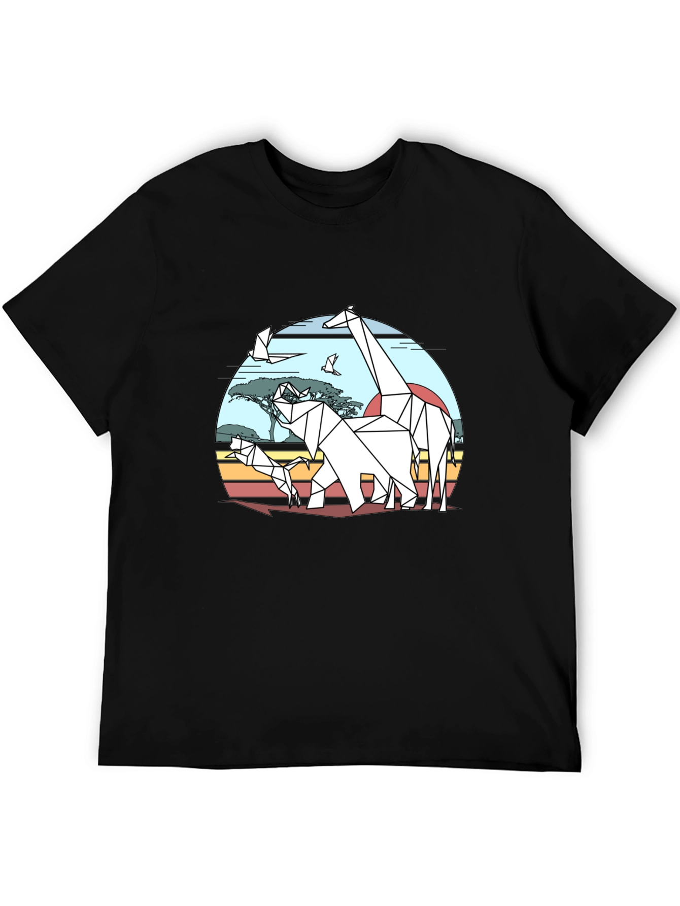 Geometric Origami Safari T-Shirt - Black