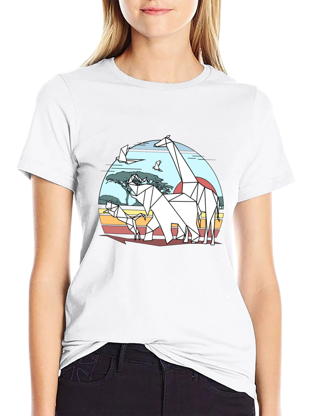 Geometric Origami Safari T-Shirt - Black