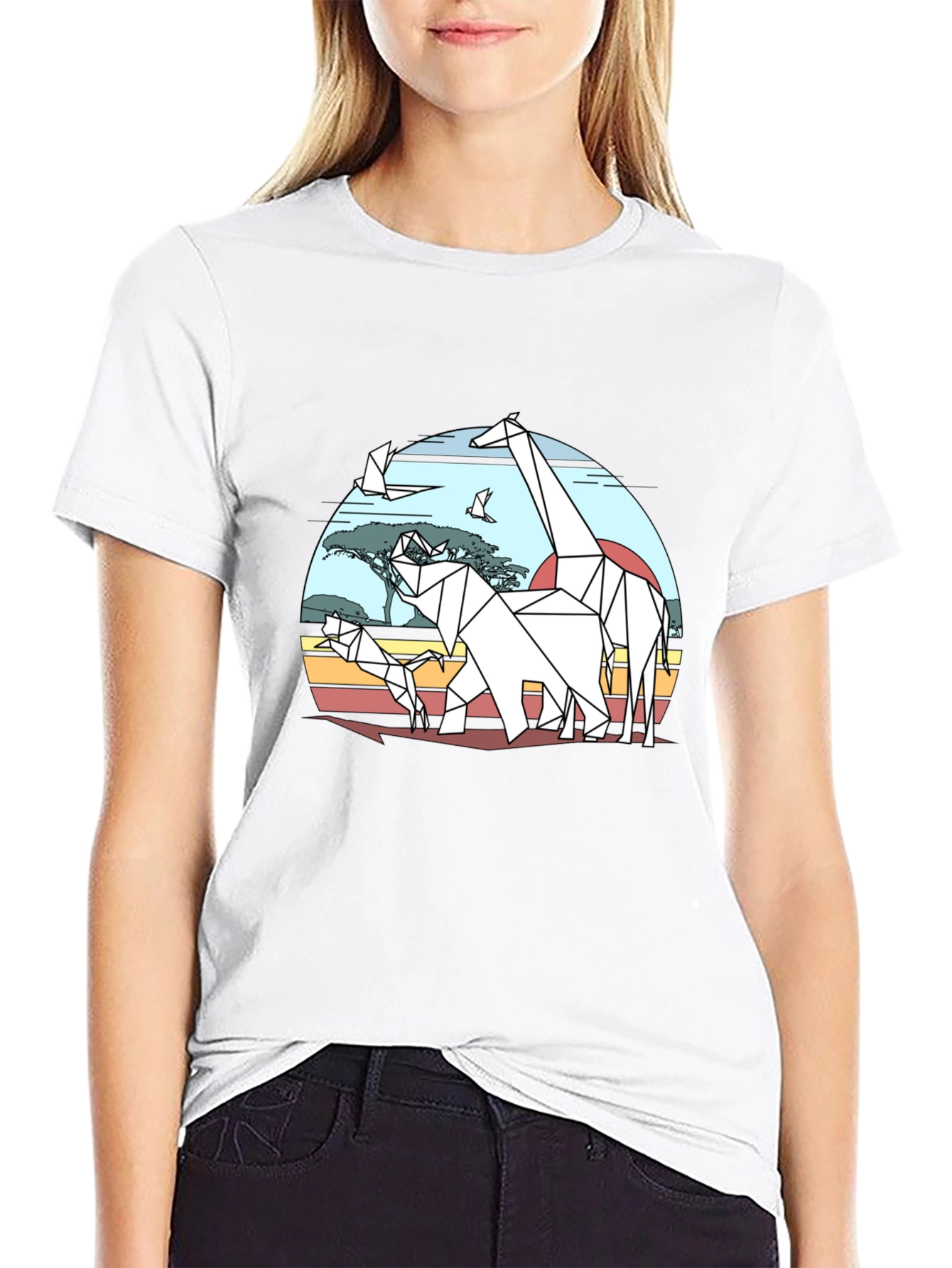 Geometric Origami Safari T-Shirt - Black