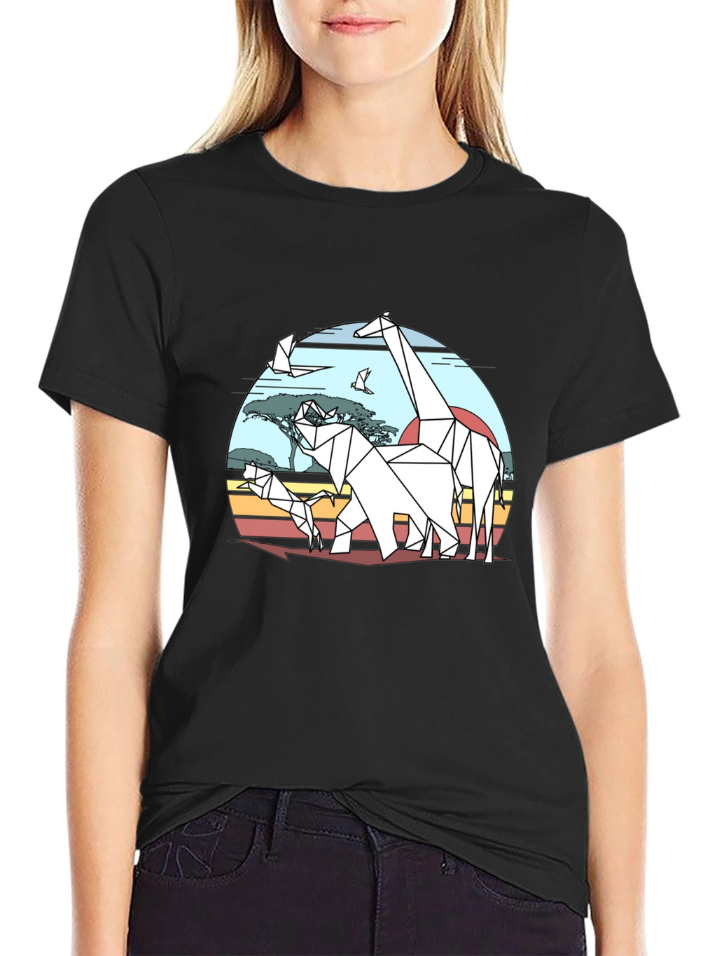 Geometric Origami Safari T-Shirt - Black