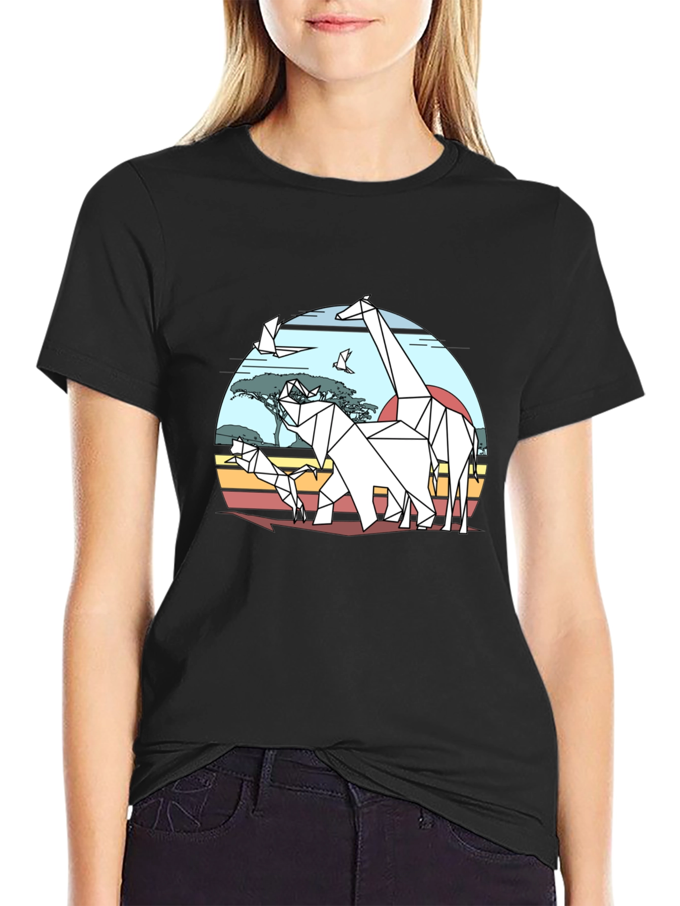 Geometric Origami Safari T-Shirt - Black