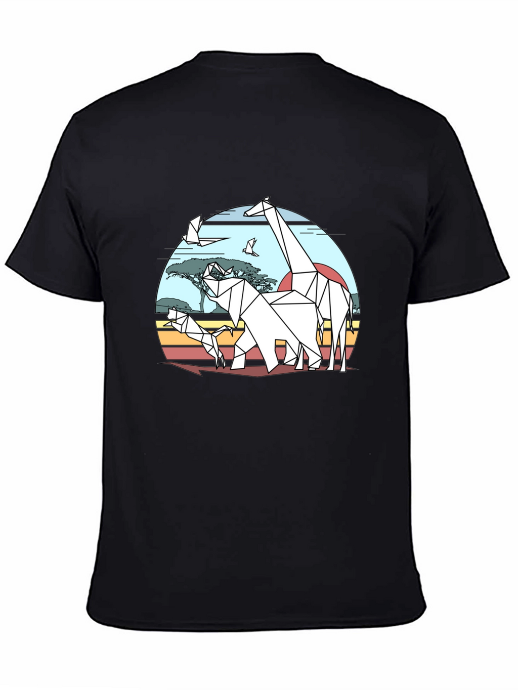 Geometric Origami Safari T-Shirt - Black