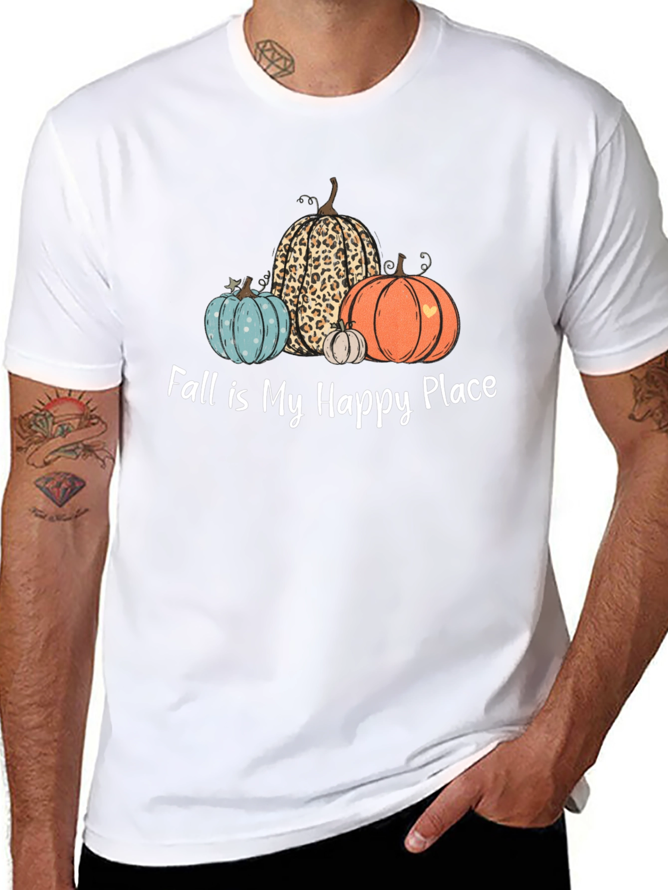 Fall is My Happy Place T-Shirt with Pumpkins