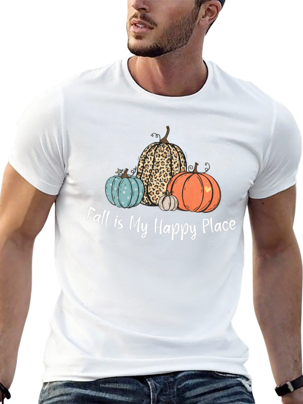 Fall is My Happy Place T-Shirt with Pumpkins
