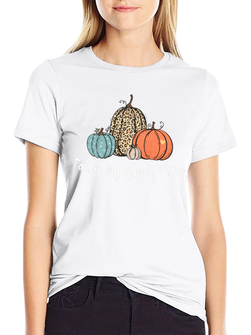 Fall is My Happy Place T-Shirt with Pumpkins