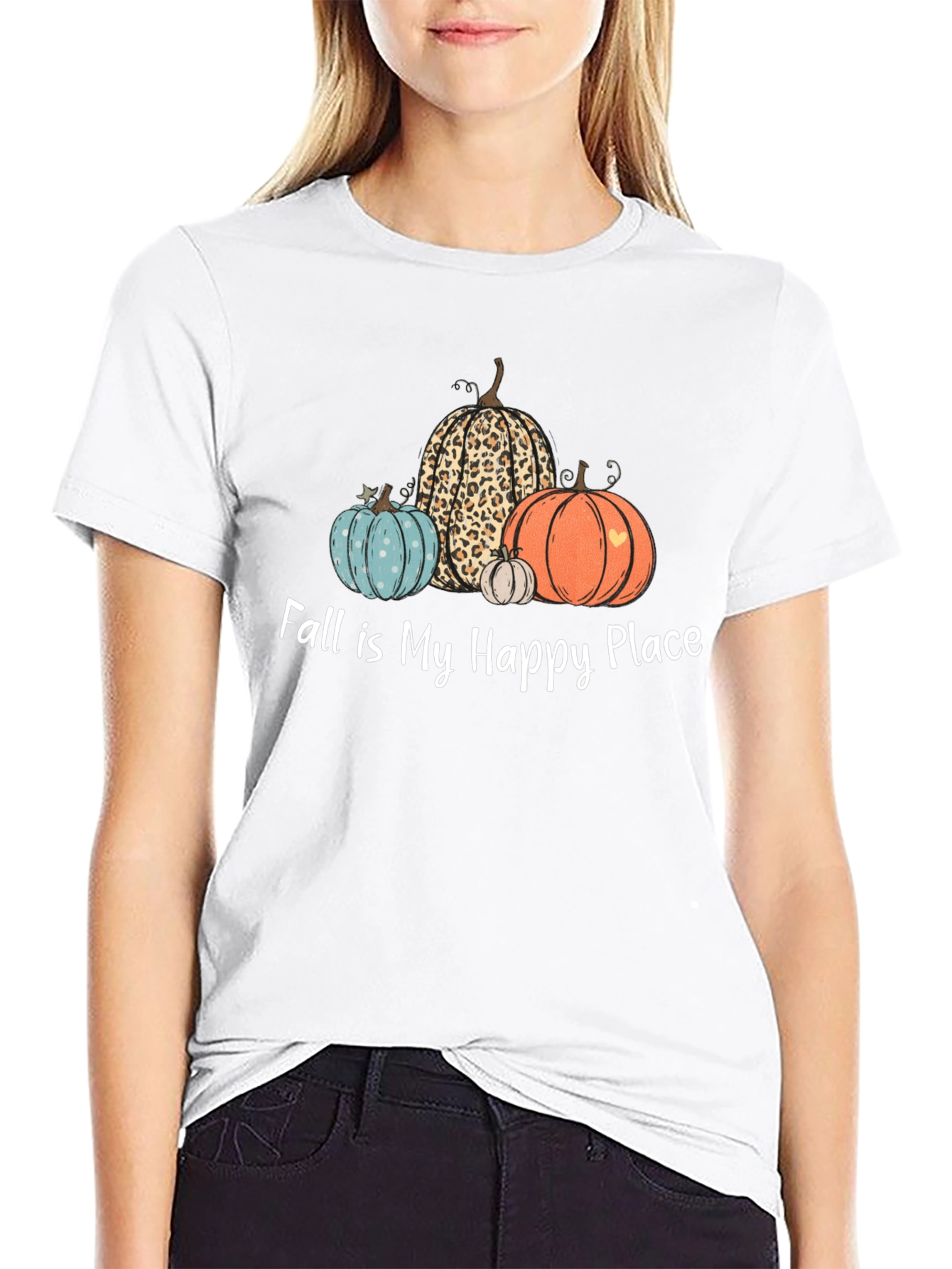 Fall is My Happy Place T-Shirt with Pumpkins