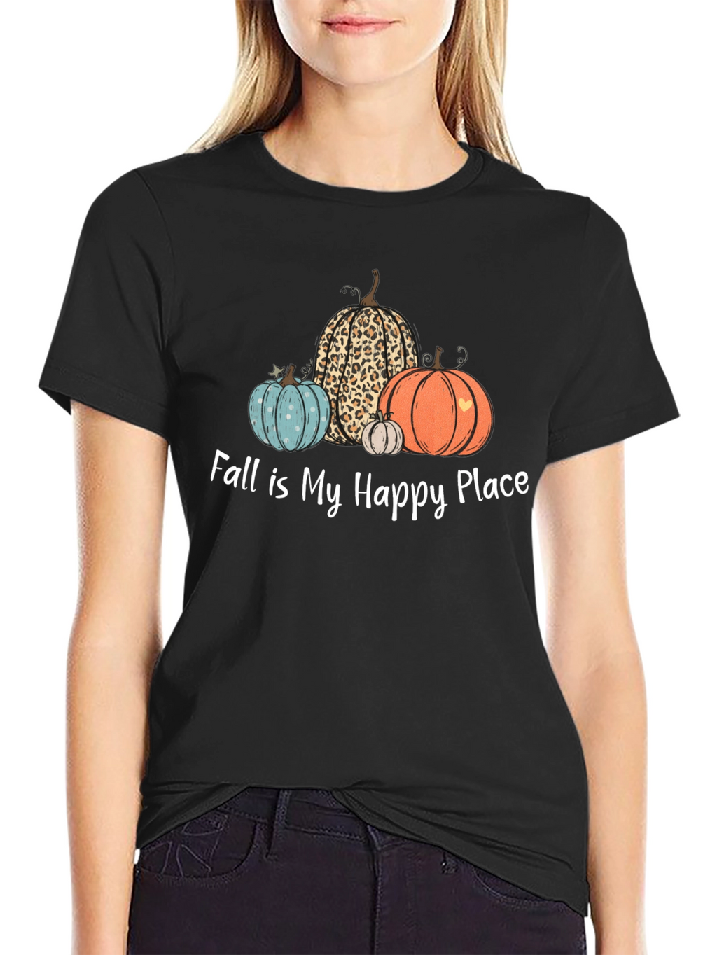 Fall is My Happy Place T-Shirt with Pumpkins
