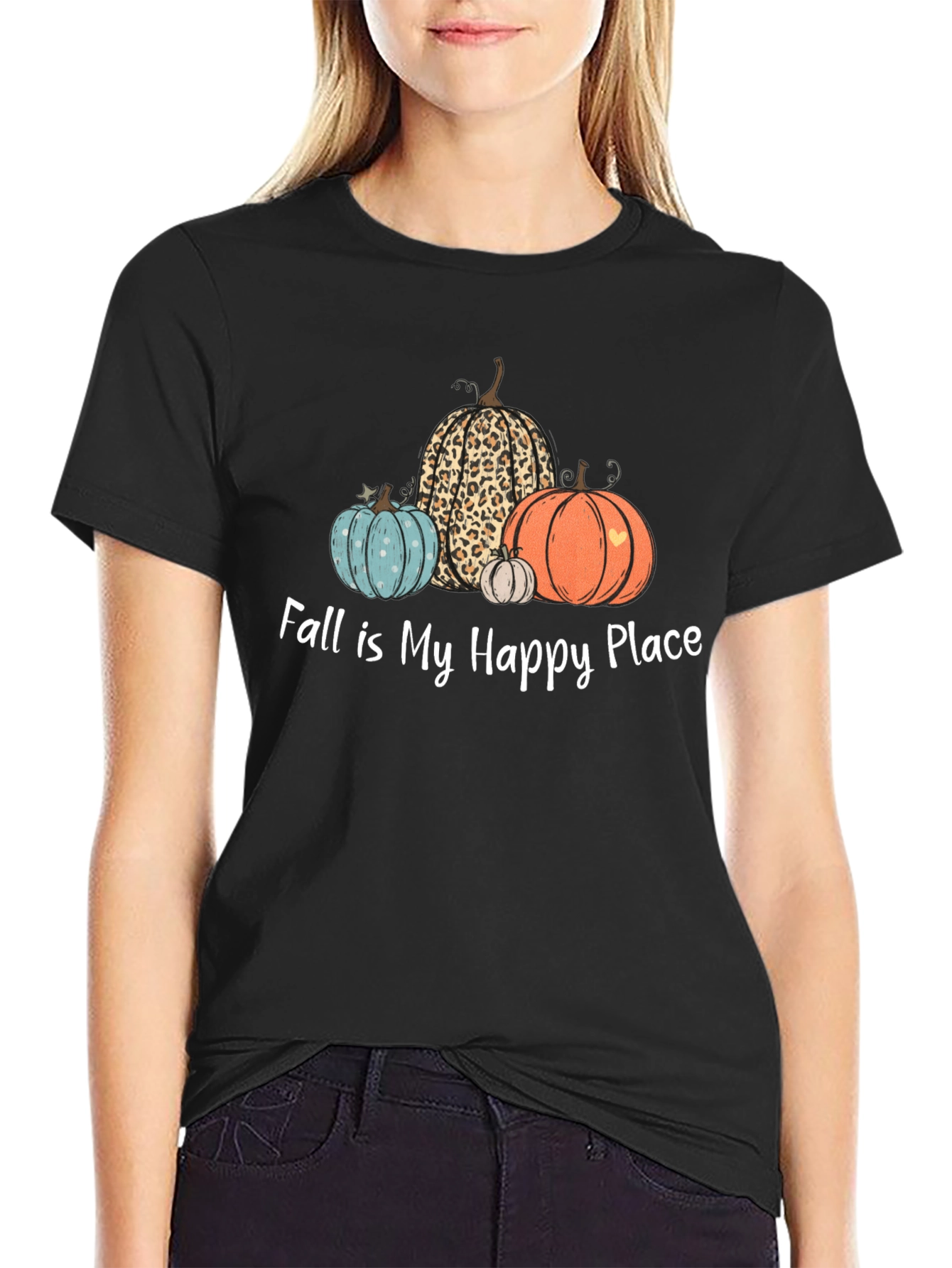 Fall is My Happy Place T-Shirt with Pumpkins