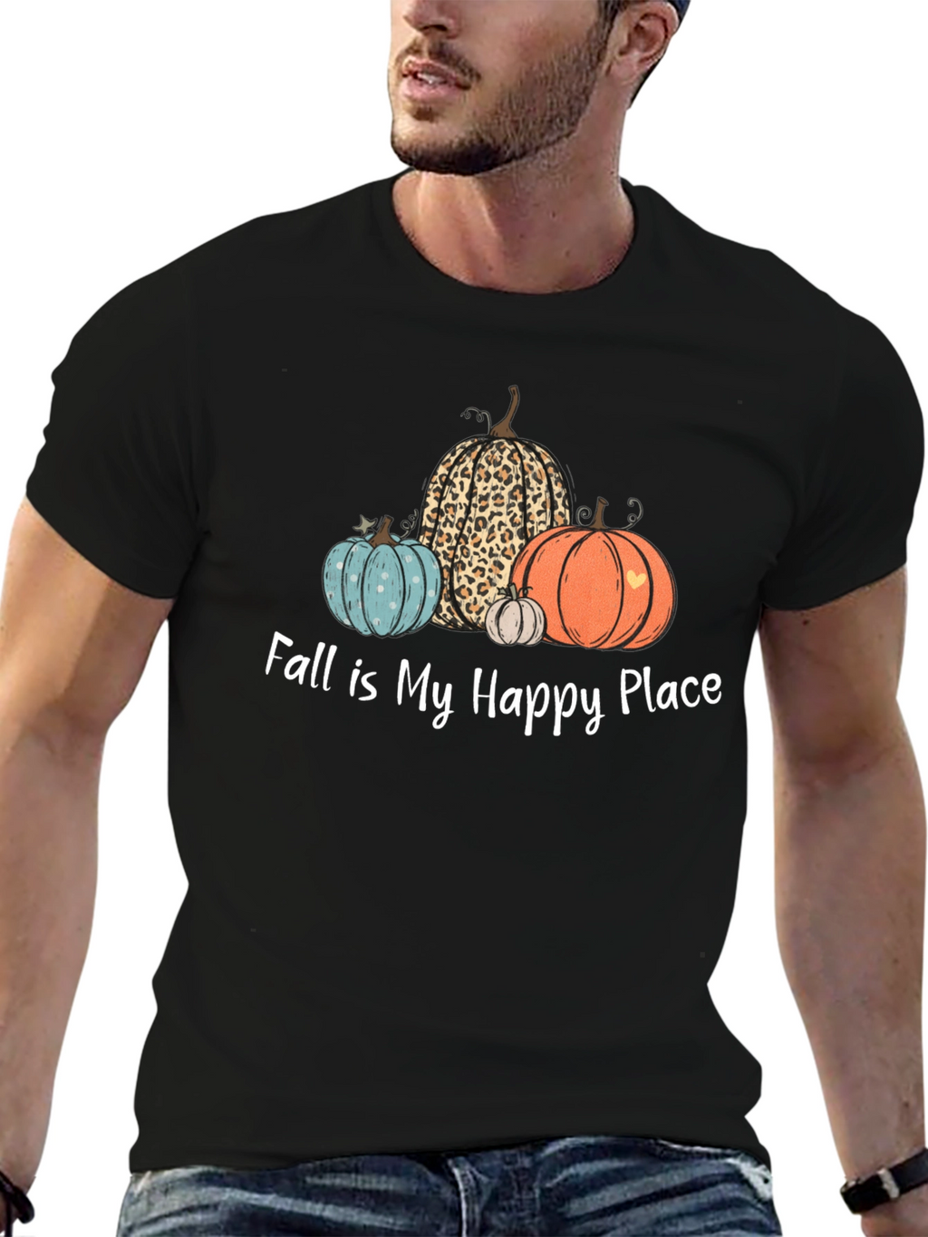 Fall is My Happy Place T-Shirt with Pumpkins