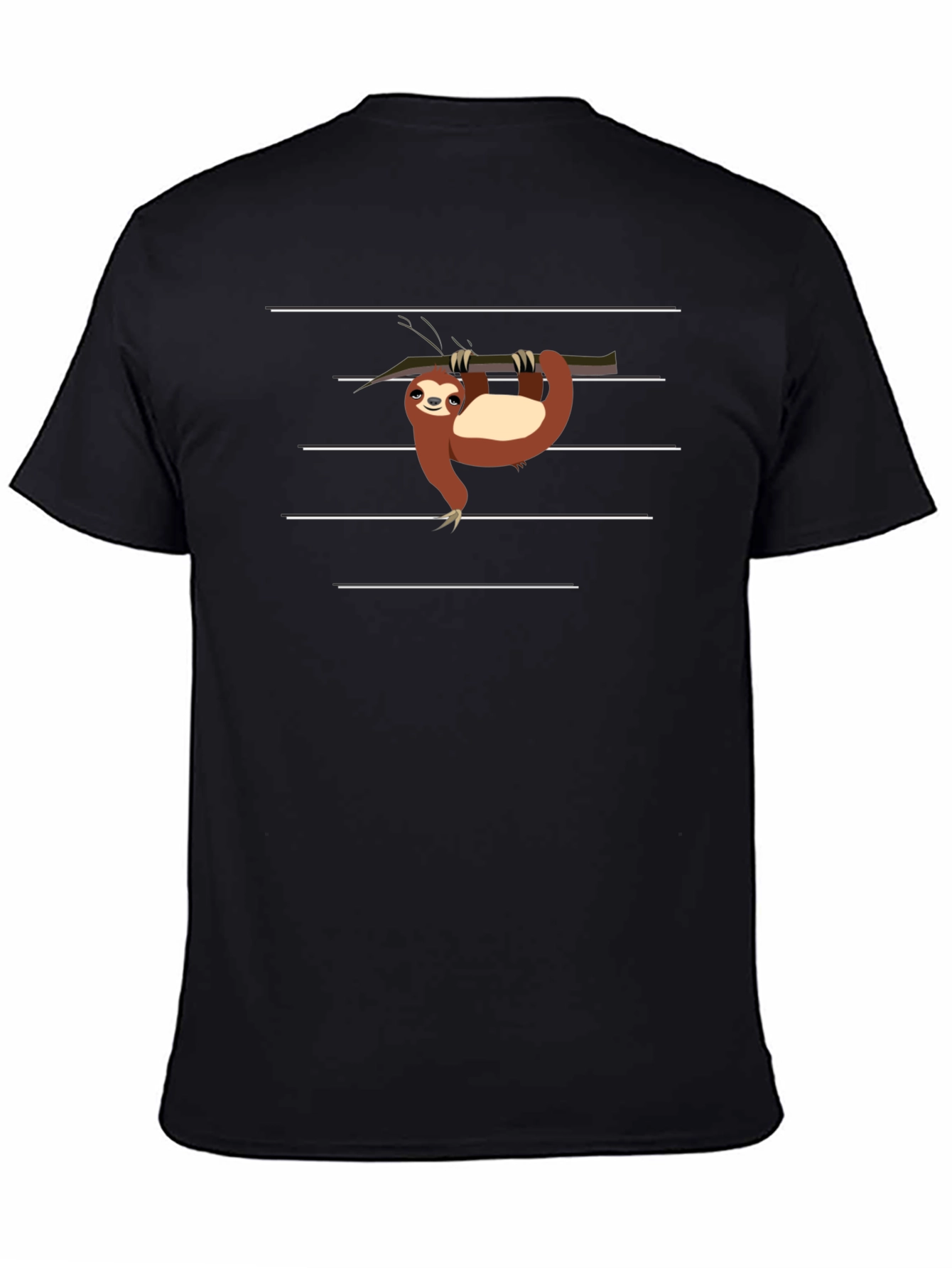 Sloth on Branch Graphic Tee - Black Casual T-Shirt
