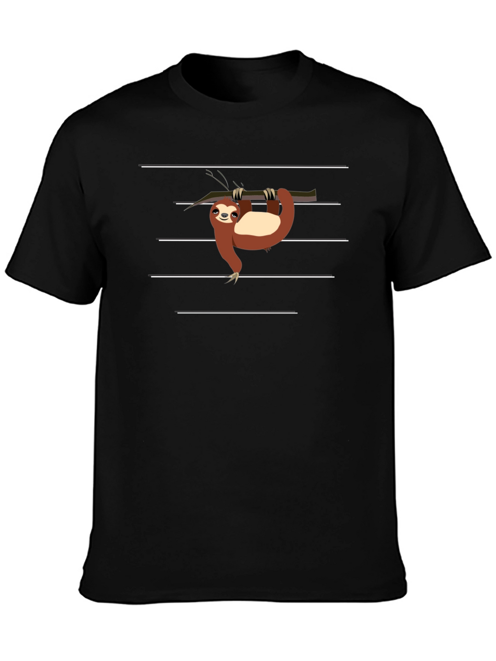Sloth on Branch Graphic Tee - Black Casual T-Shirt