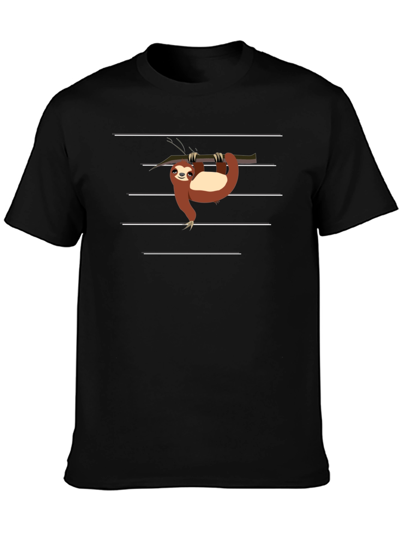 Sloth on Branch Graphic Tee - Black Casual T-Shirt