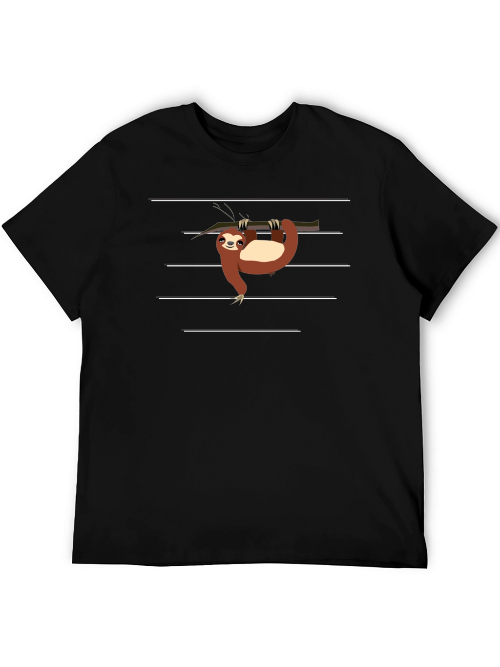 Sloth on Branch Graphic Tee - Black Casual T-Shirt
