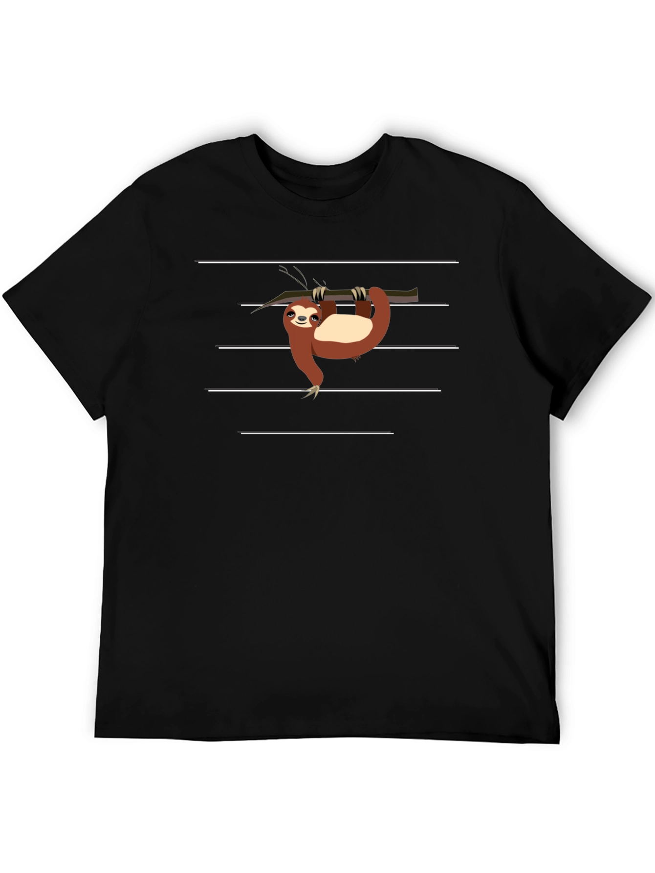 Sloth on Branch Graphic Tee - Black Casual T-Shirt