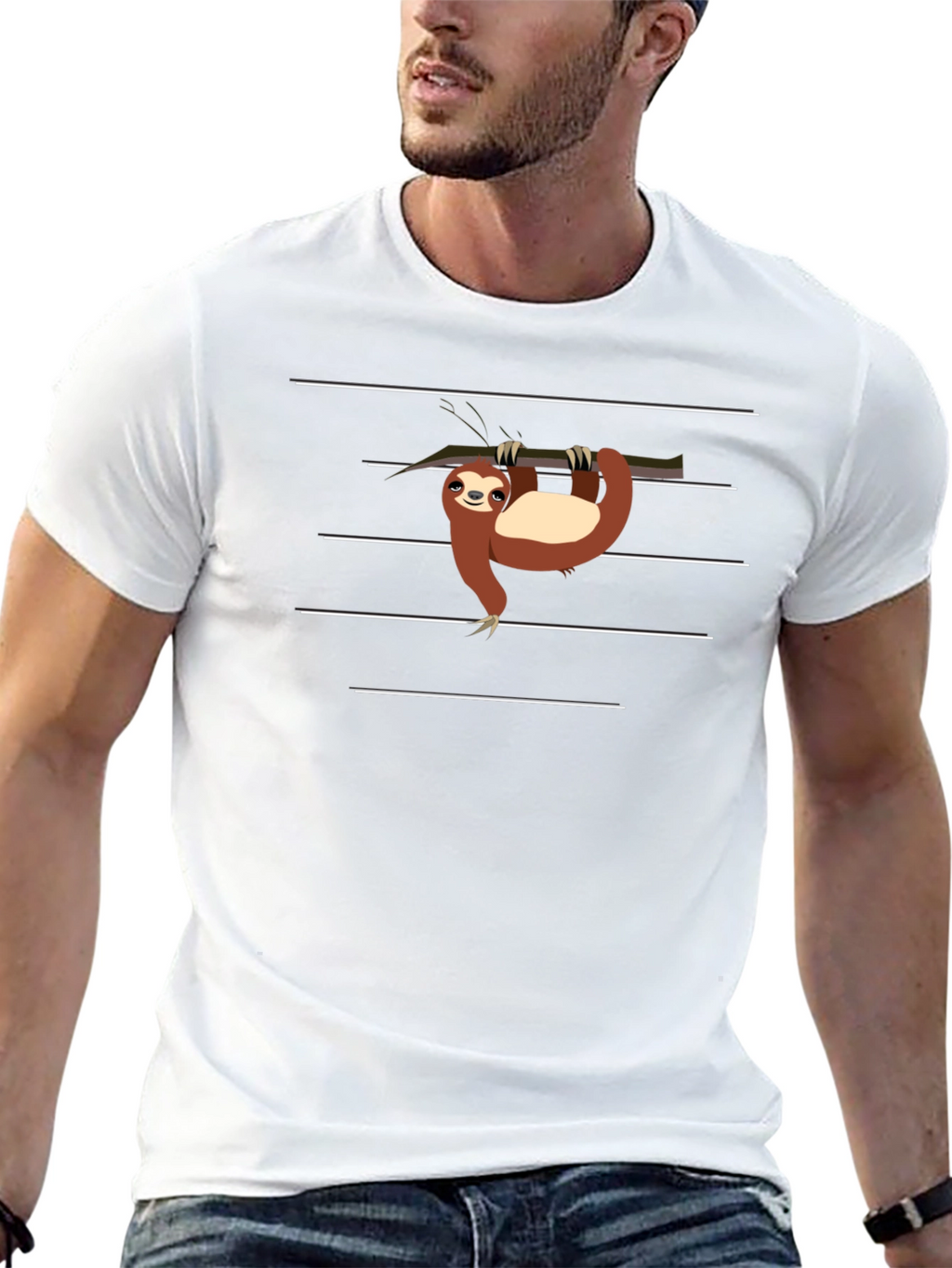 Sloth on Branch Graphic Tee - Black Casual T-Shirt