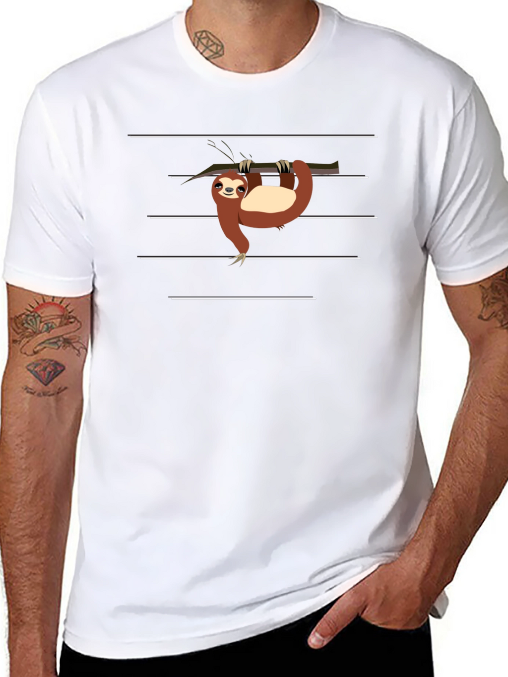 Sloth on Branch Graphic Tee - Black Casual T-Shirt