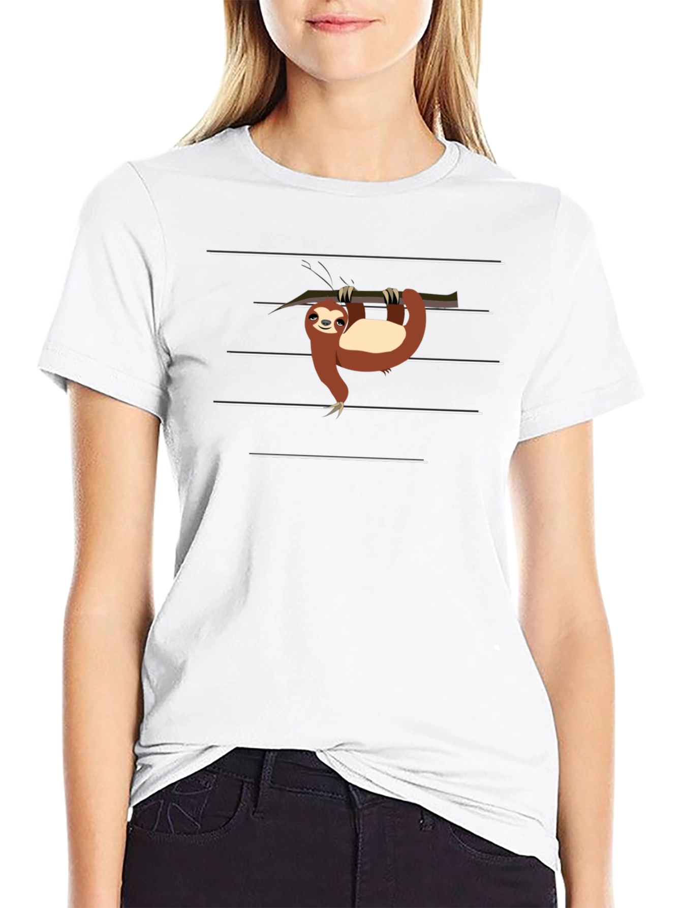 Sloth on Branch Graphic Tee - Black Casual T-Shirt