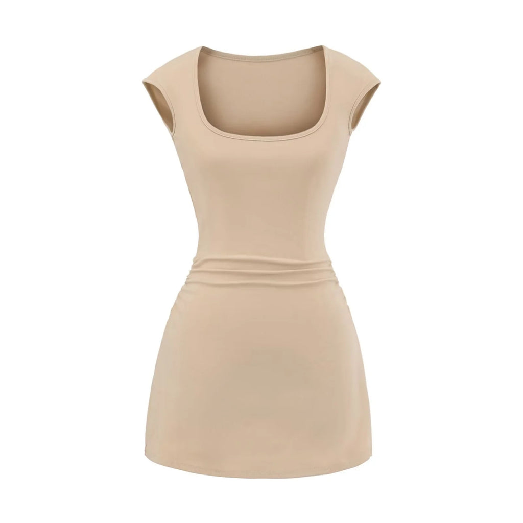 U-neck slim fit short sleeved dress