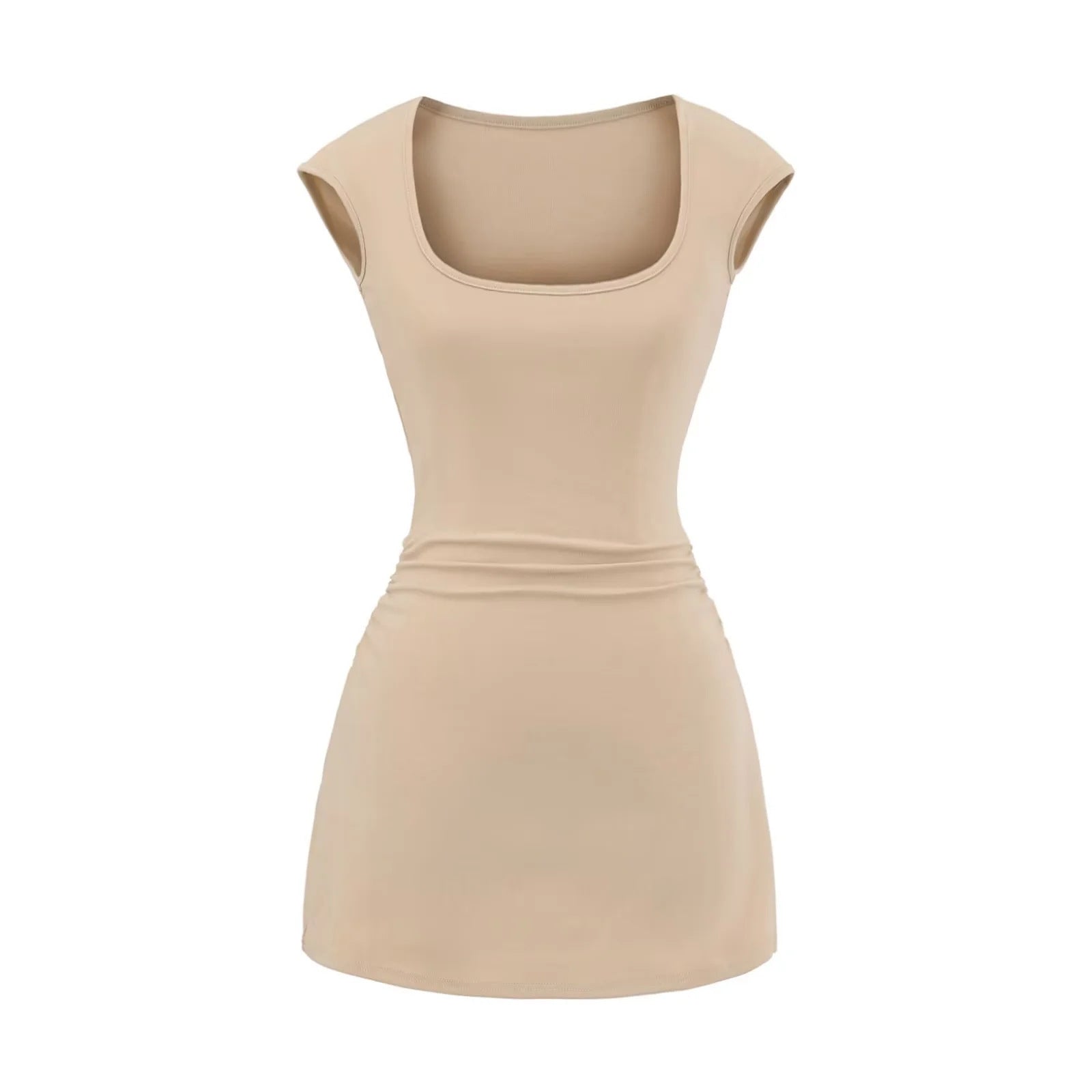 U-neck slim fit short sleeved dress