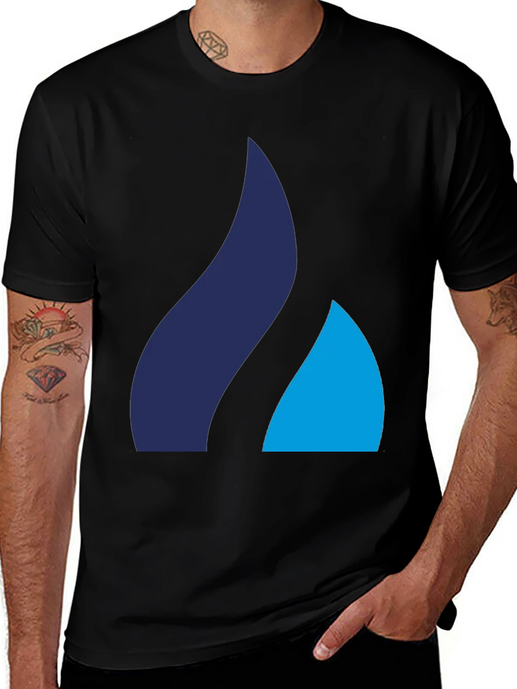 Modern Black Tee with Abstract Blue Logo