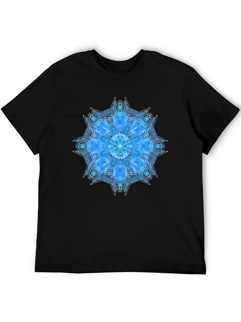 Blue Mandala Graphic Black T-Shirt