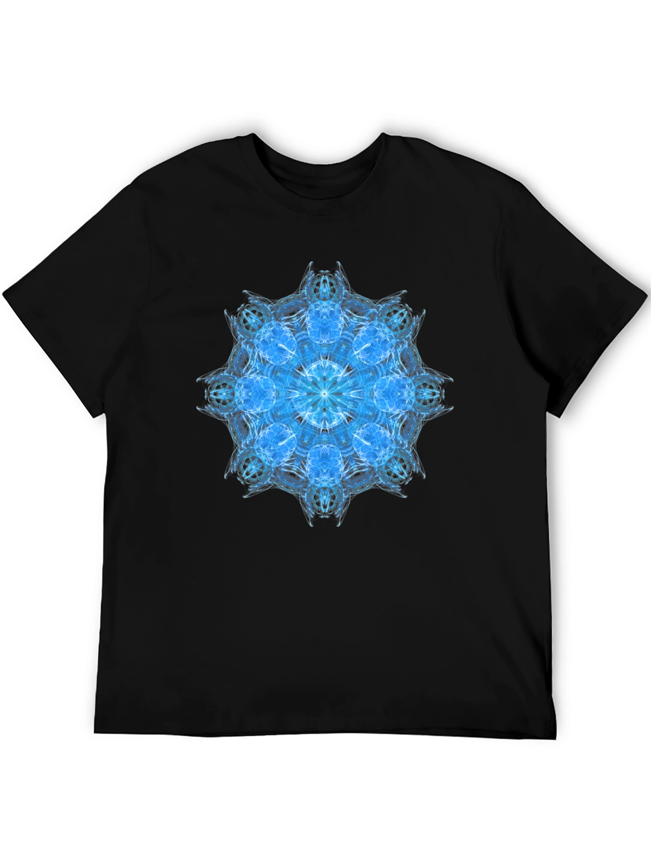 Blue Mandala Graphic Black T-Shirt