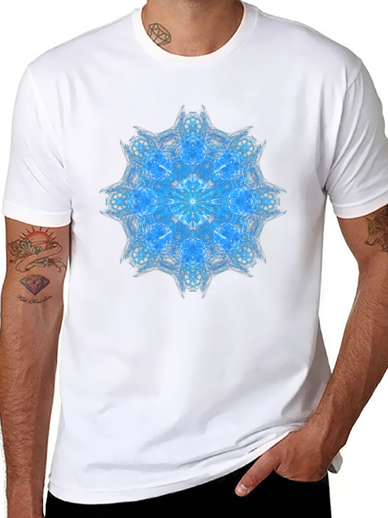 Blue Mandala Graphic Black T-Shirt