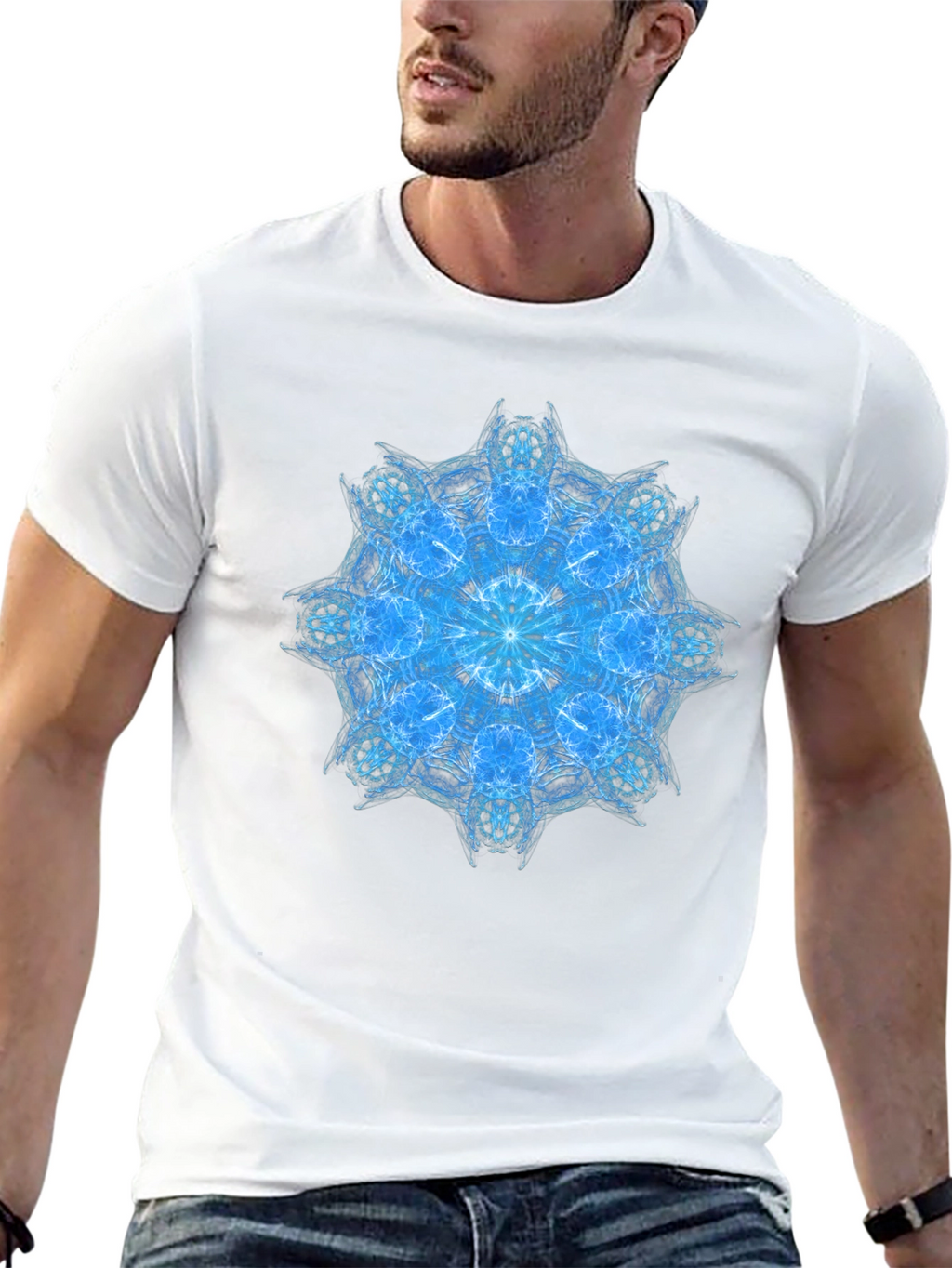 Blue Mandala Graphic Black T-Shirt